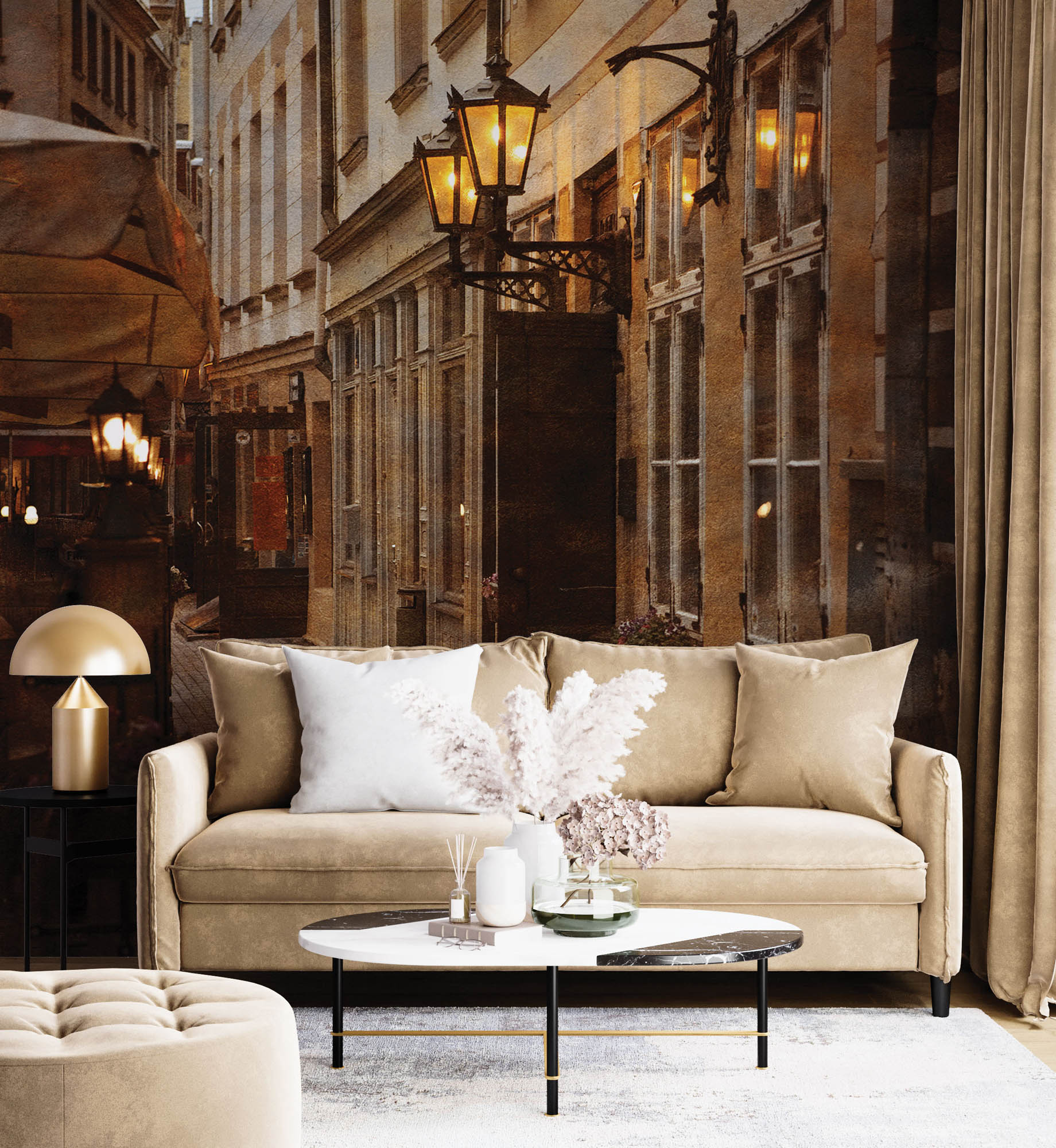 Vintage foto van een straat - LW00350 Fotobehang