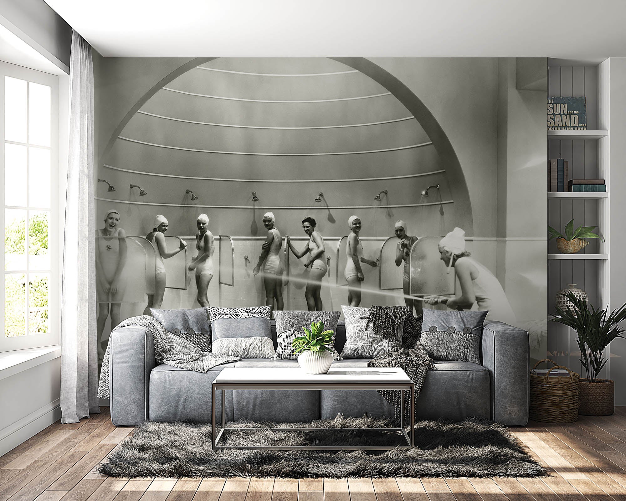 Vintage foto vrouwen douchend - LW00412 Fotobehang