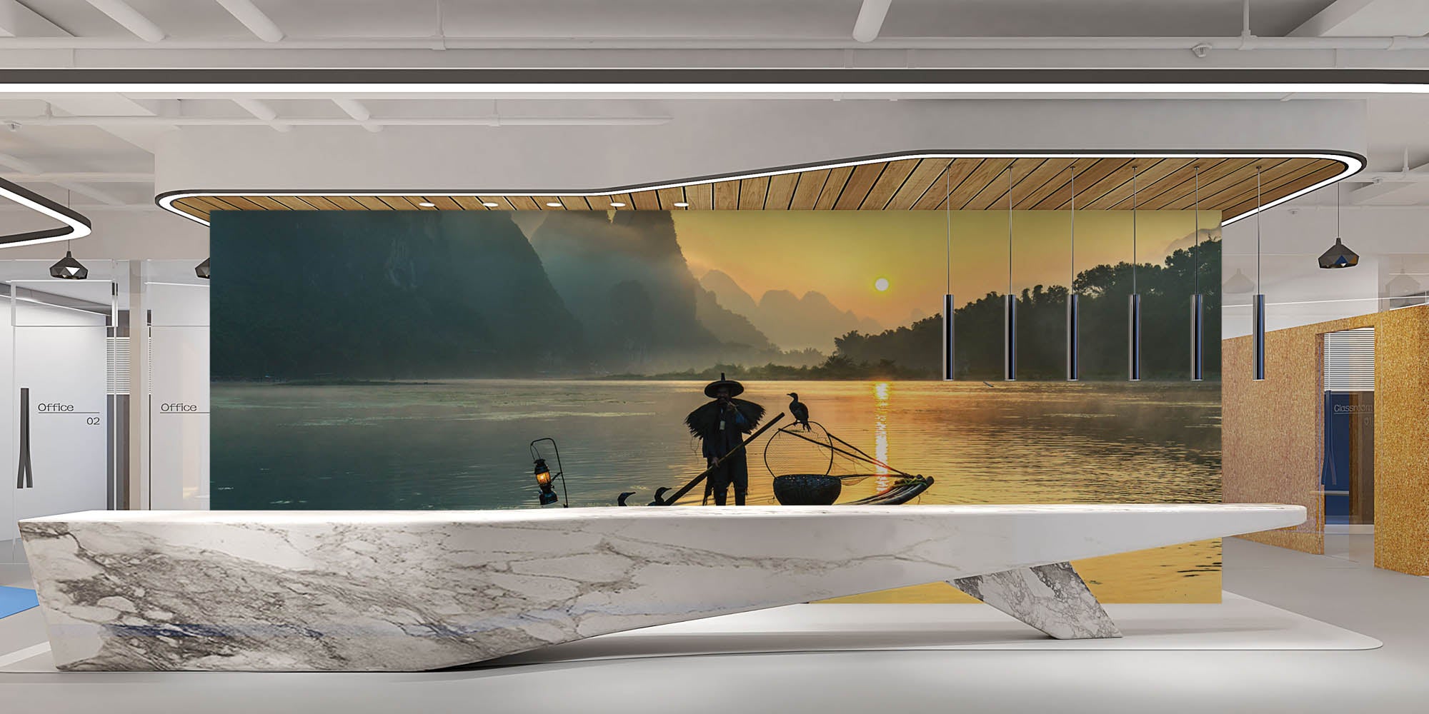 Visserman op bamboeboot - LW00054 Fotobehang