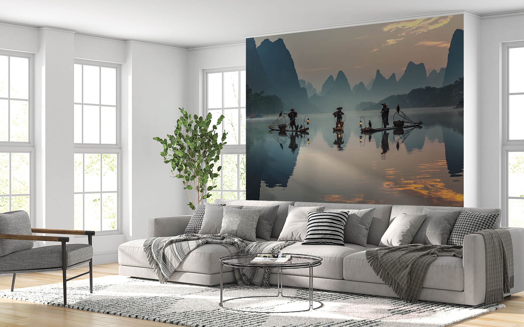 Vissers op oude boten China - LW00056 Fotobehang