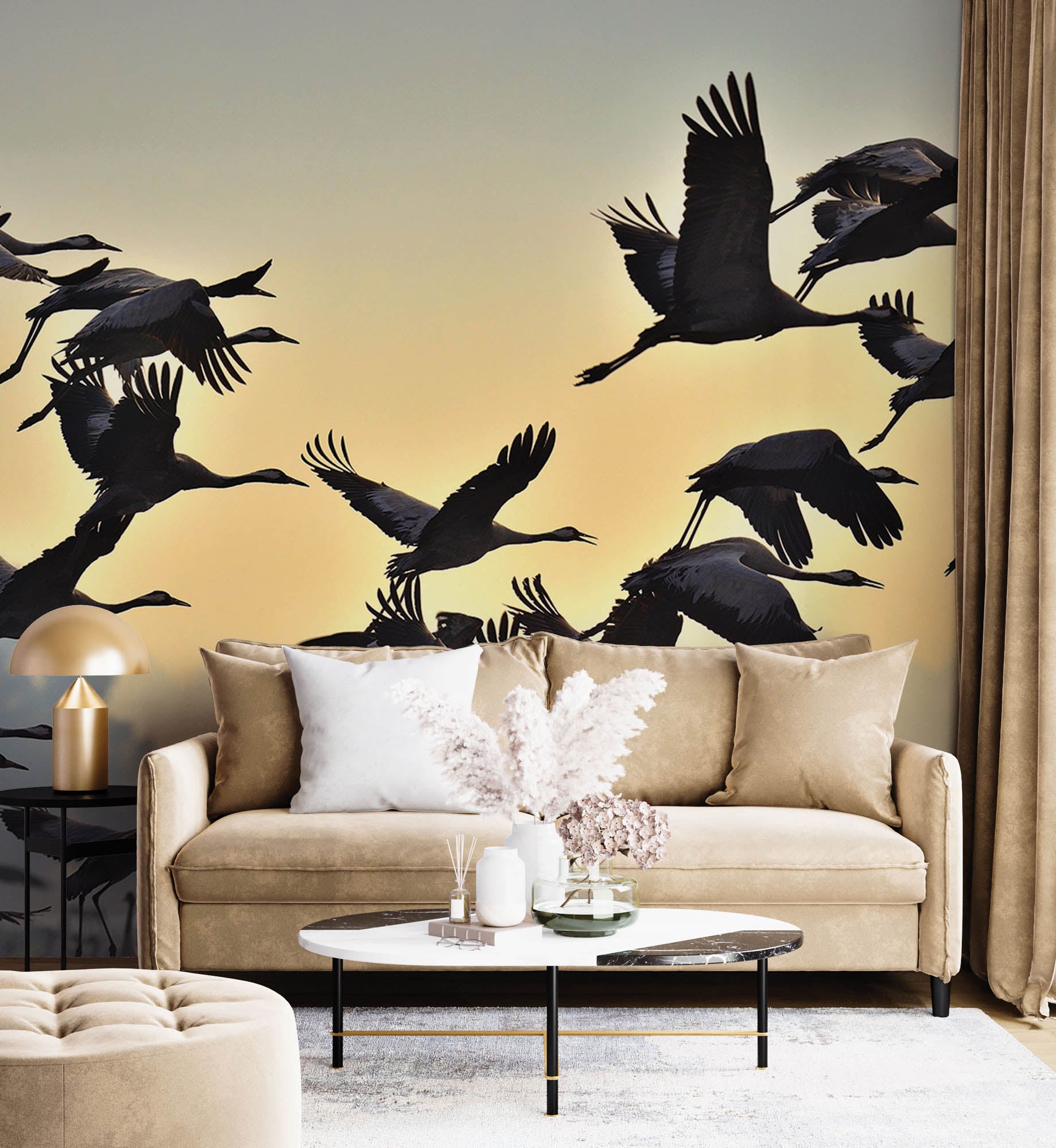 Vliegende kraanvogels - LW00191 Fotobehang