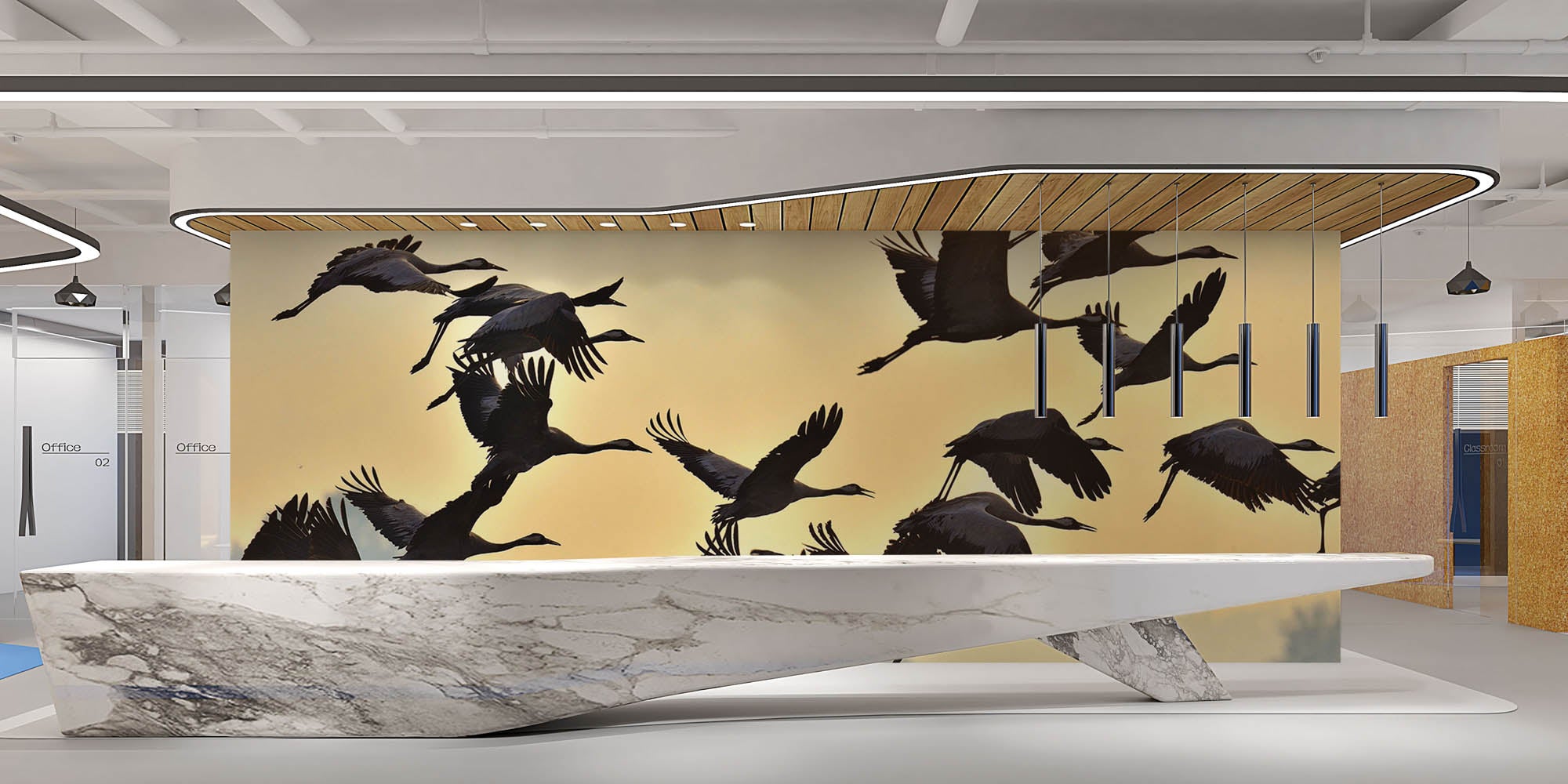 Vliegende kraanvogels - LW00191 Fotobehang