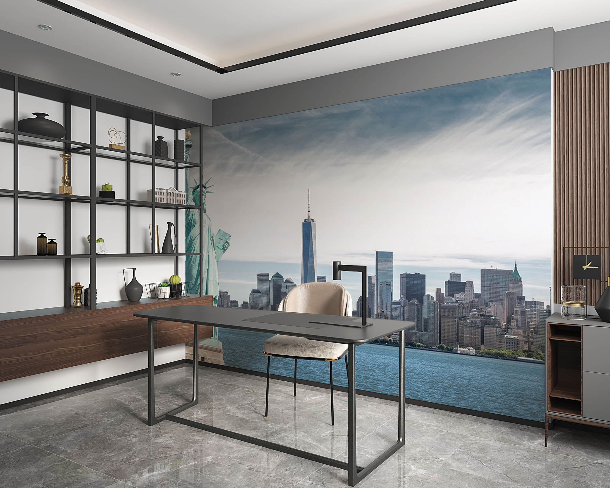 Vrijheidsbeeld New York met Wold Trade Center - LW00341 Fotobehang