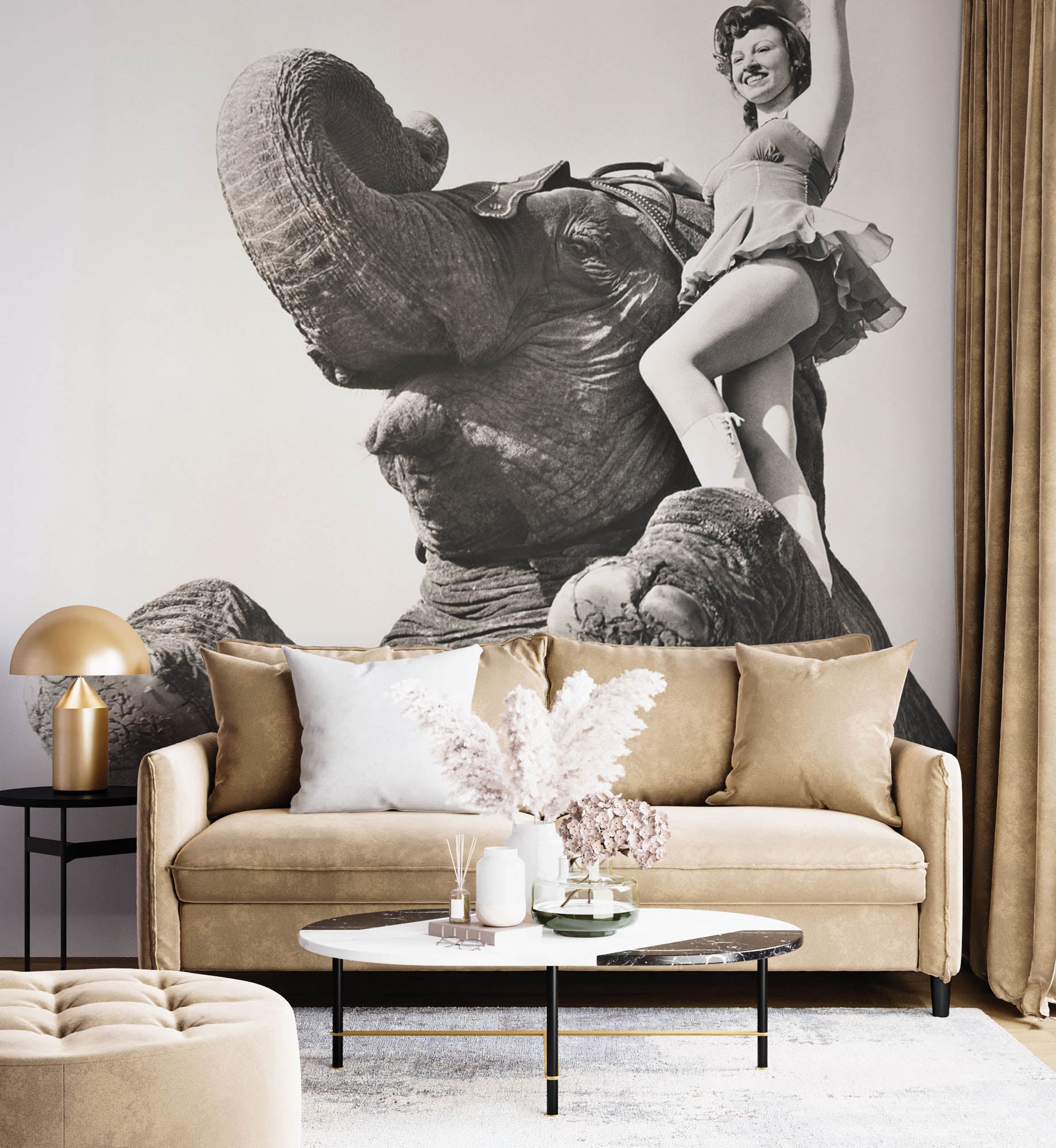 Vrouw poserend op olifant - LW00422 Fotobehang