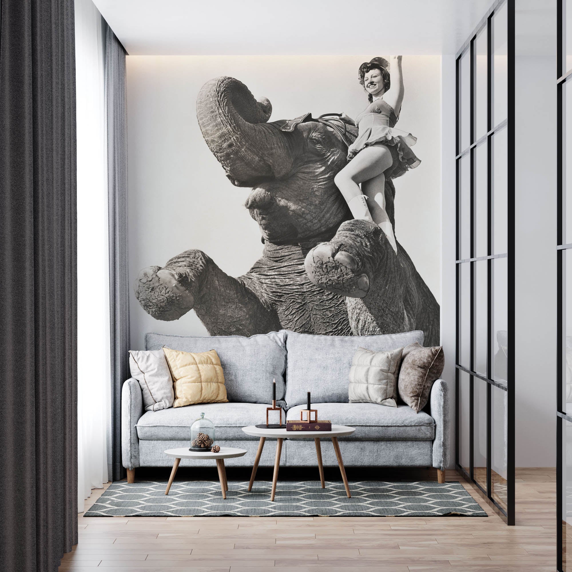Vrouw poserend op olifant - LW00422 Fotobehang