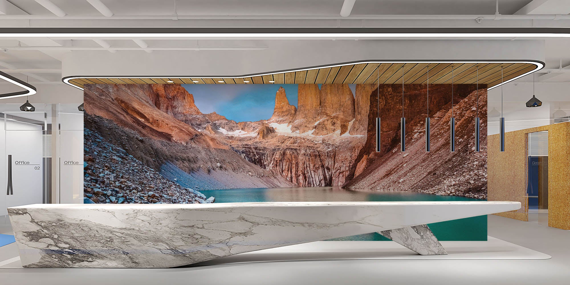 Water omringt door bergen en rotsen - LW00278 Fotobehang