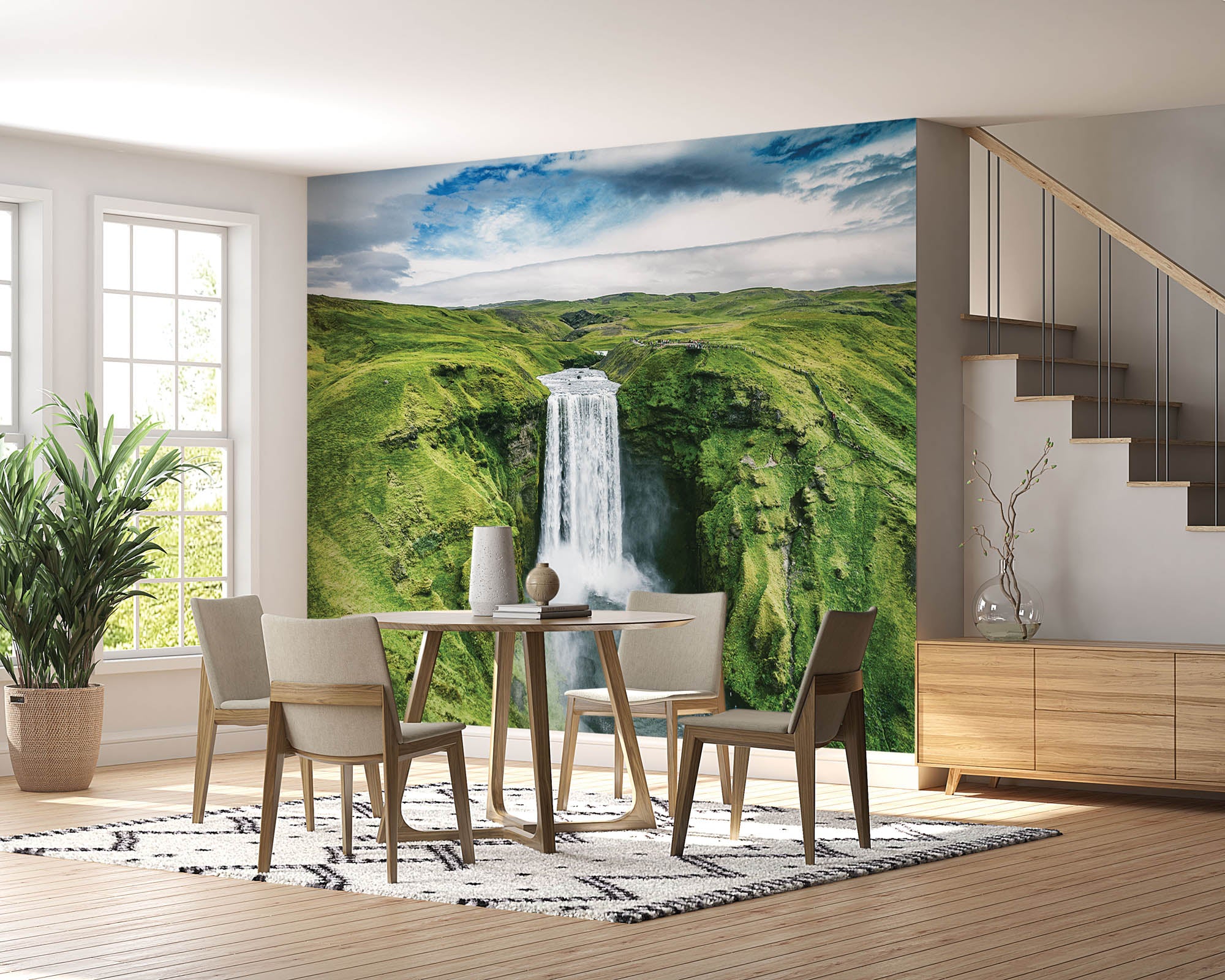 Waterval omringd door groen gebergte - LW00283 Fotobehang