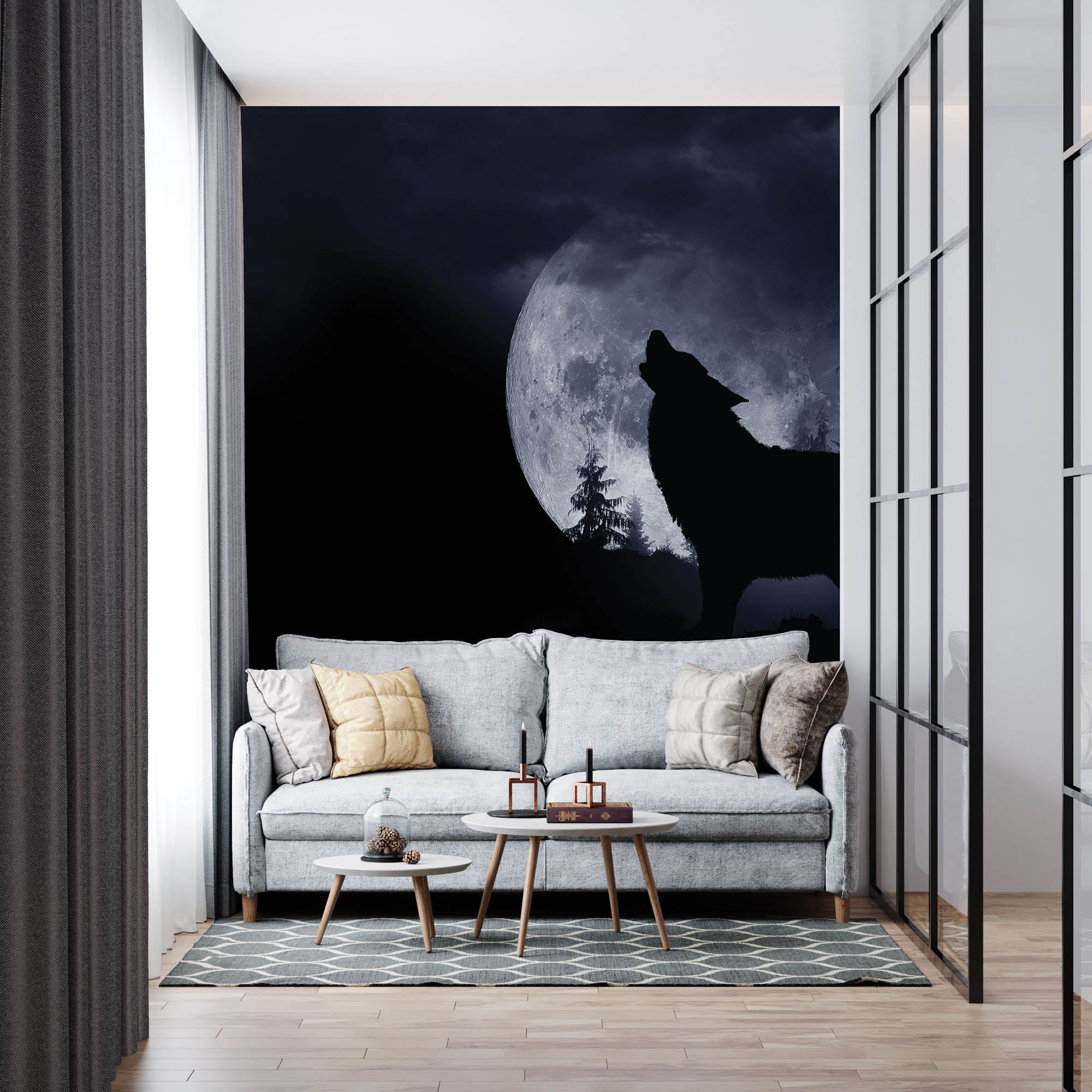 Wolf bij volle maan - LW00169 Fotobehang