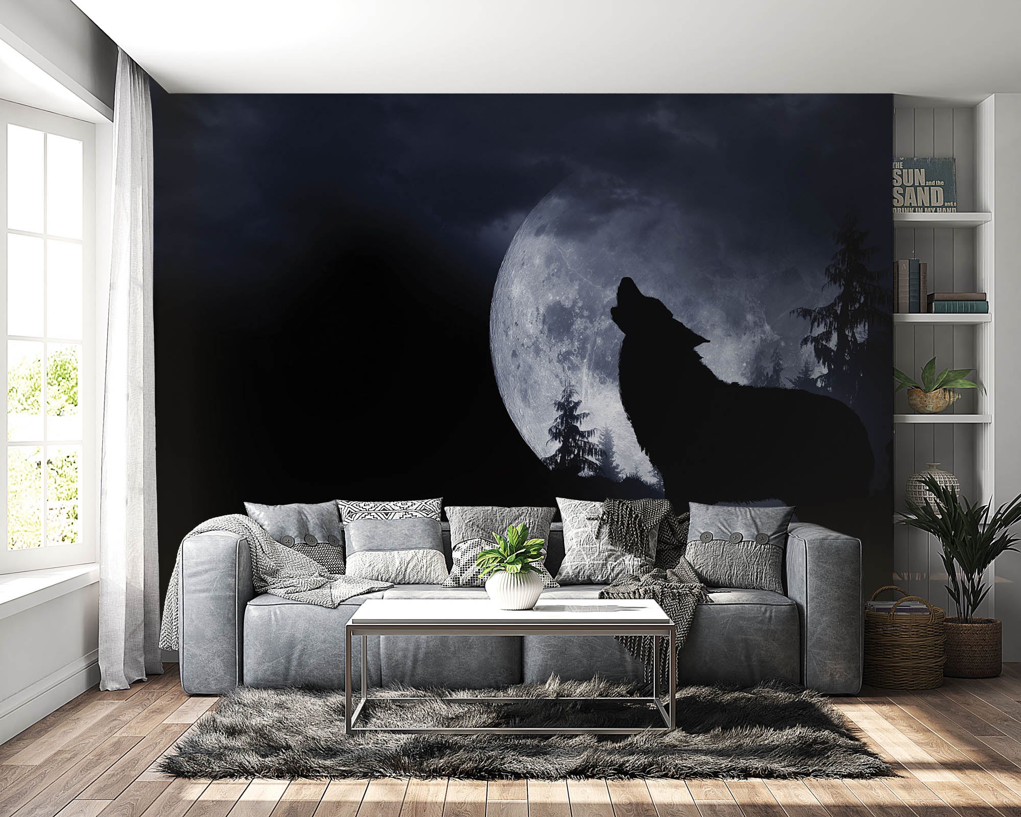 Wolf bij volle maan - LW00169 Fotobehang