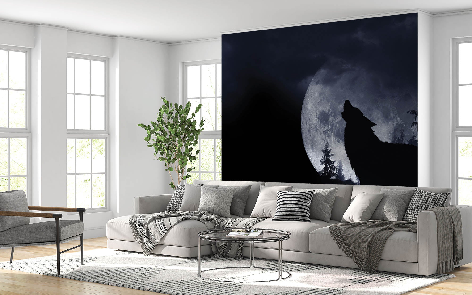 Wolf bij volle maan - LW00169 Fotobehang