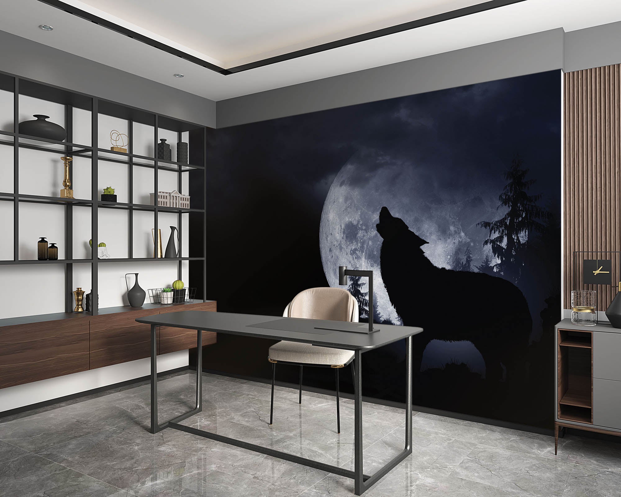 Wolf bij volle maan - LW00169 Fotobehang