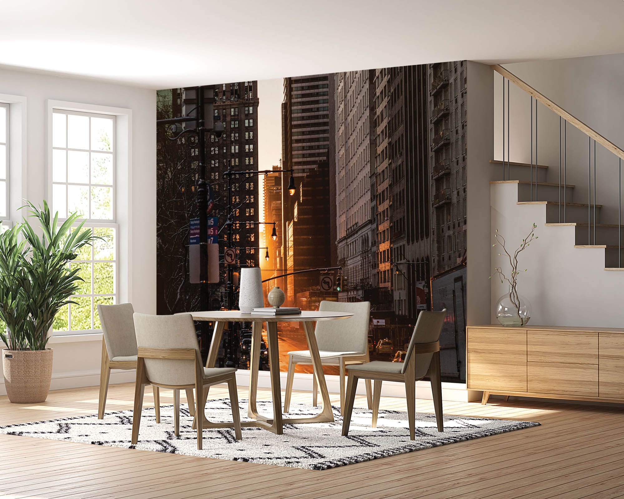 Zon schijnend door gebouwen New York - LW00335 Fotobehang