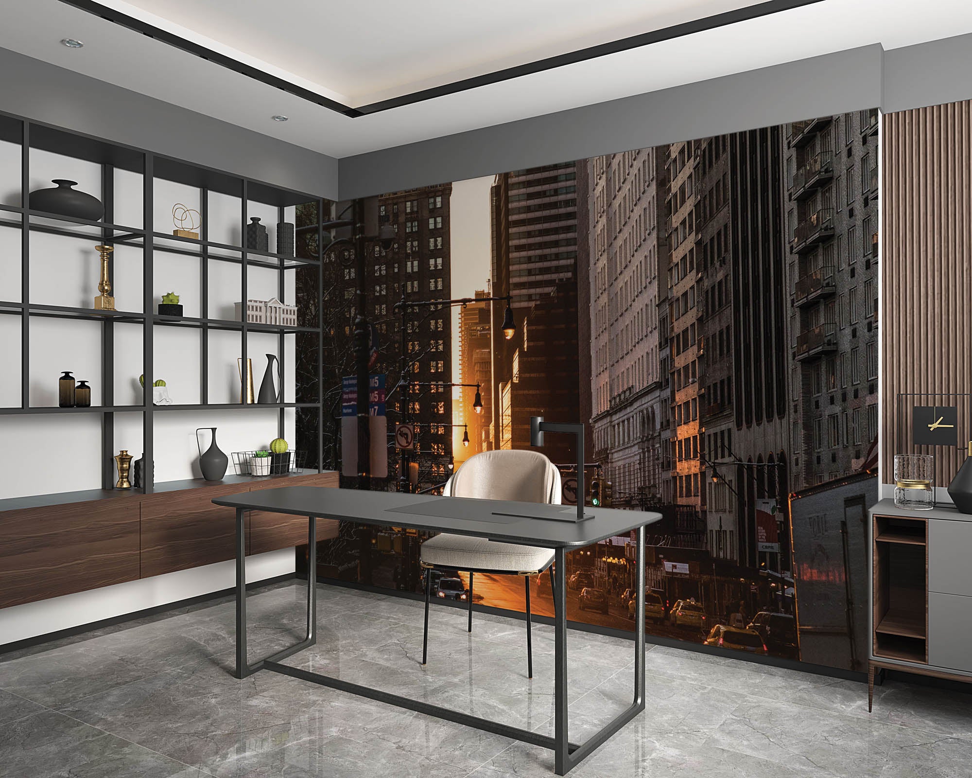 Zon schijnend door gebouwen New York - LW00335 Fotobehang