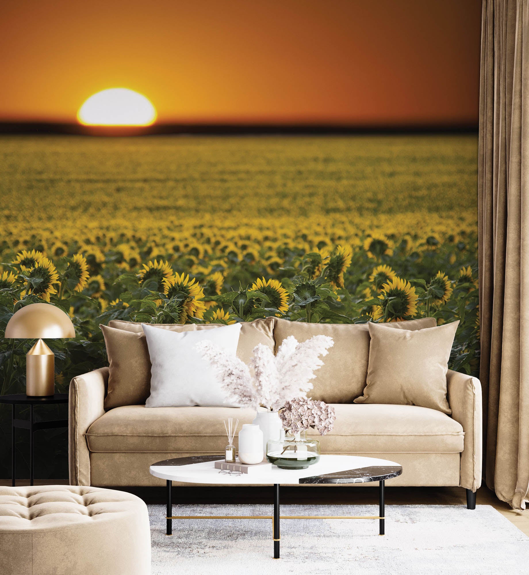 Zonnebloemenveld en zonsopgang - LW00253 Fotobehang