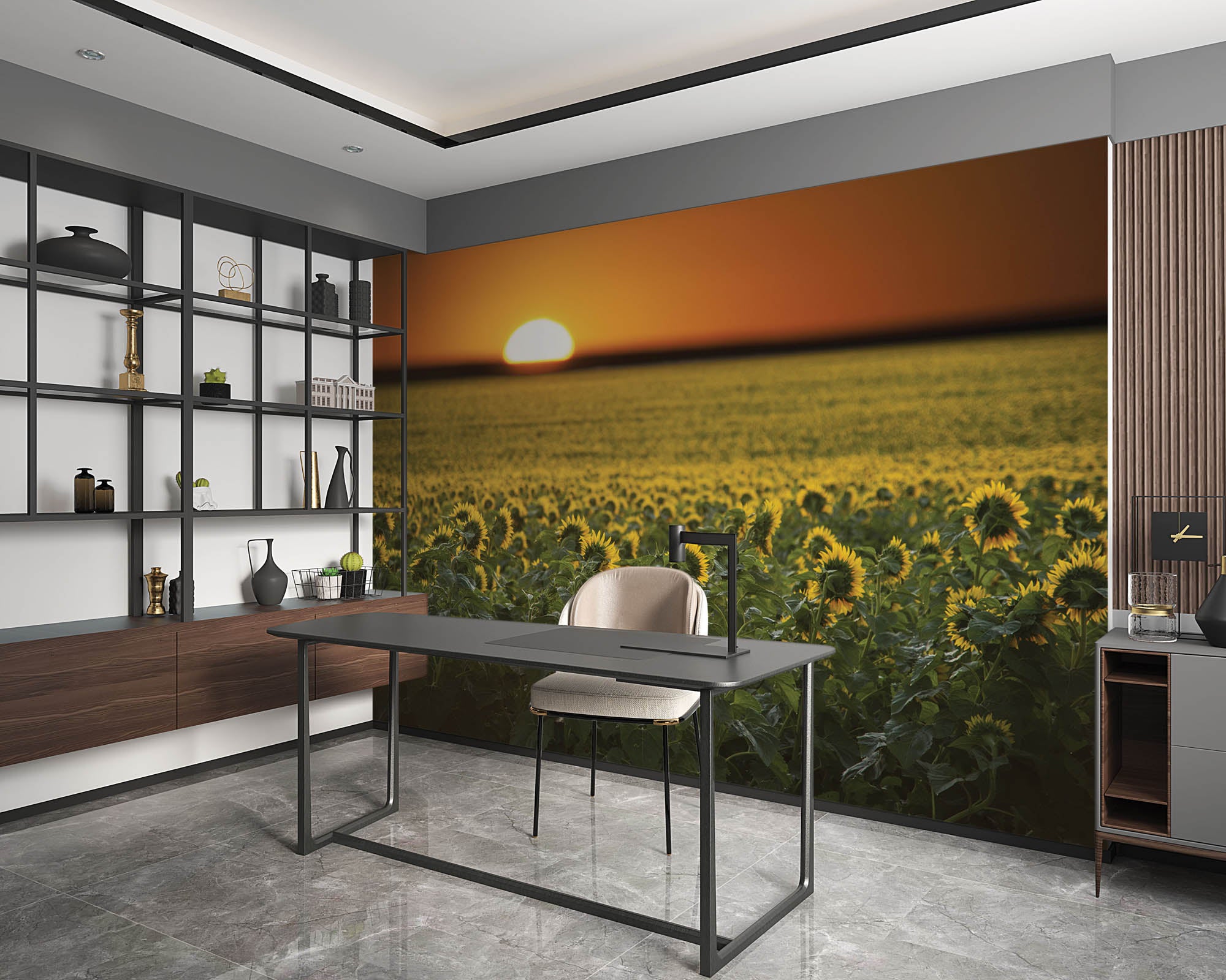 Zonnebloemenveld en zonsopgang - LW00253 Fotobehang