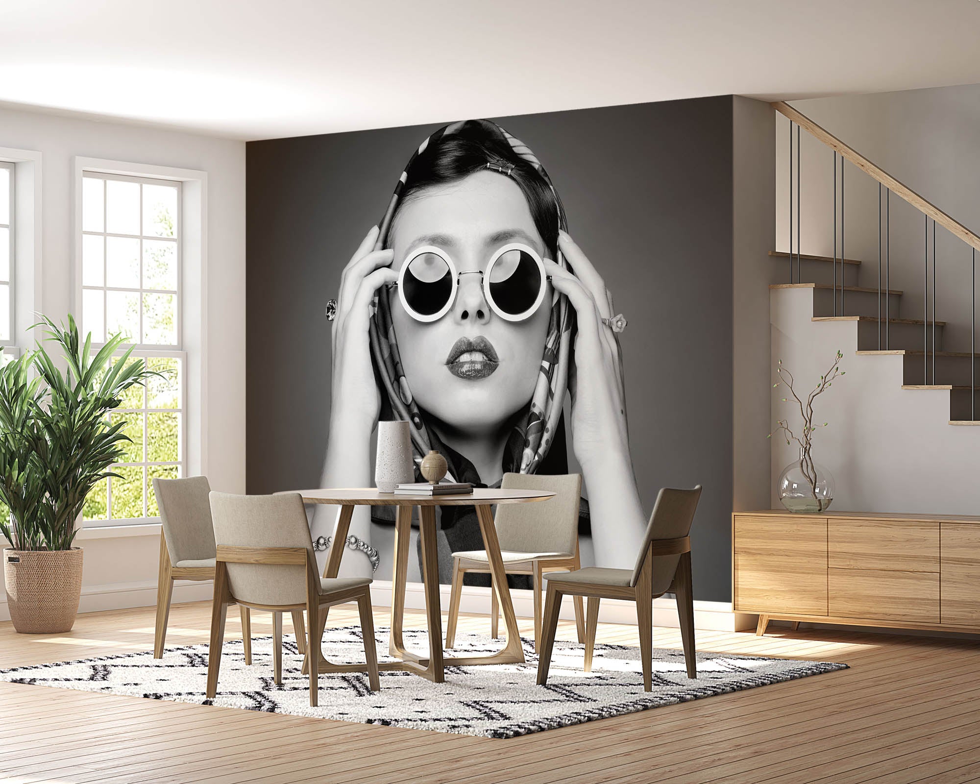 zwart-wit foto van een gezicht vrouw - LW00407 Fotobehang