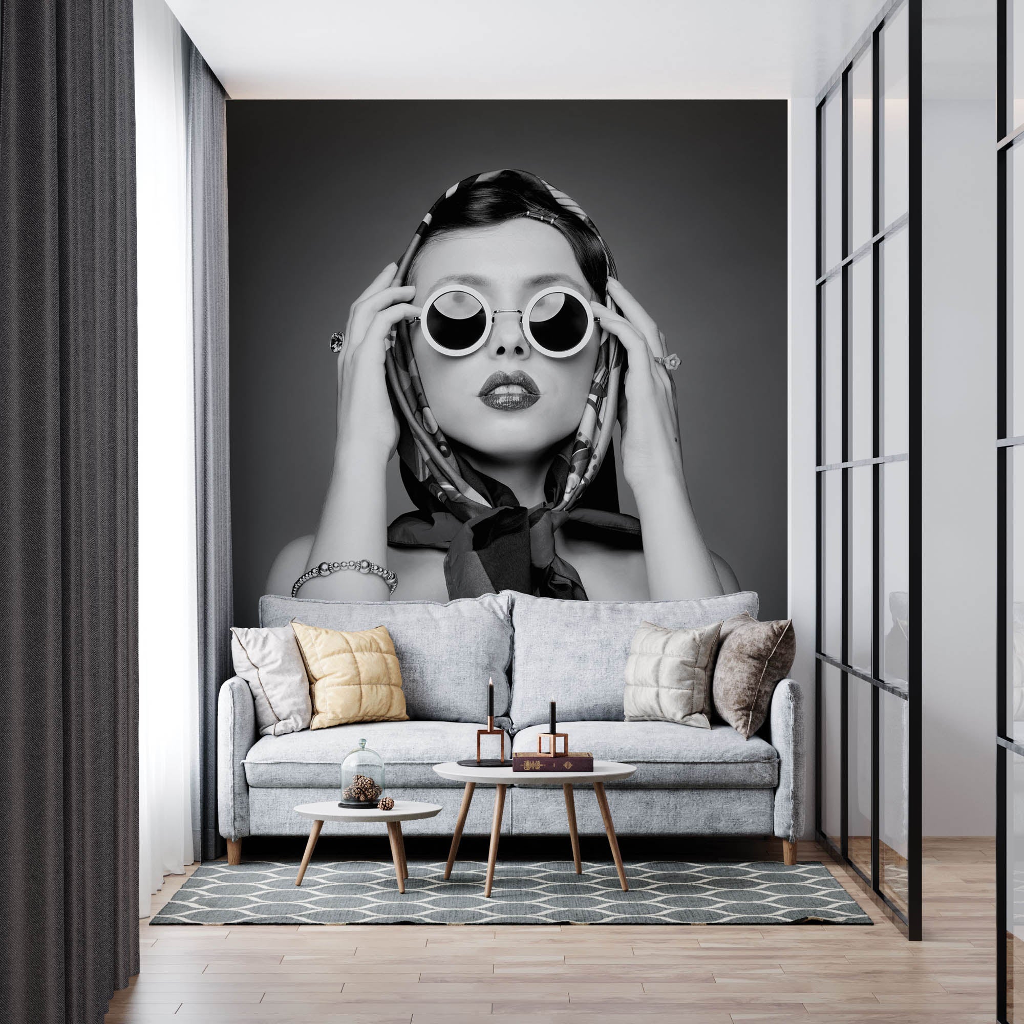 zwart-wit foto van een gezicht vrouw - LW00407 Fotobehang