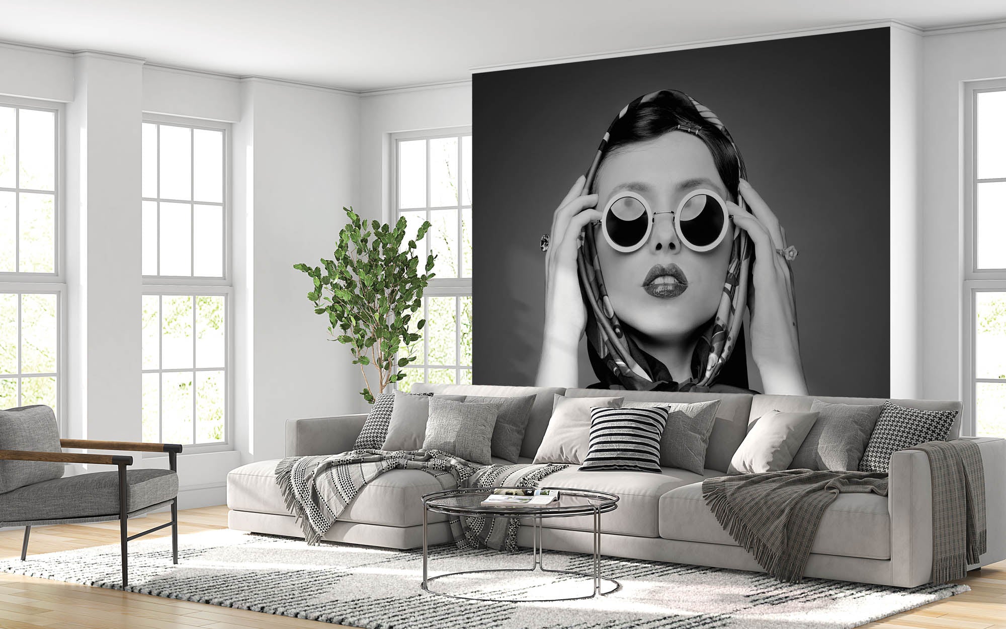 zwart-wit foto van een gezicht vrouw - LW00407 Fotobehang