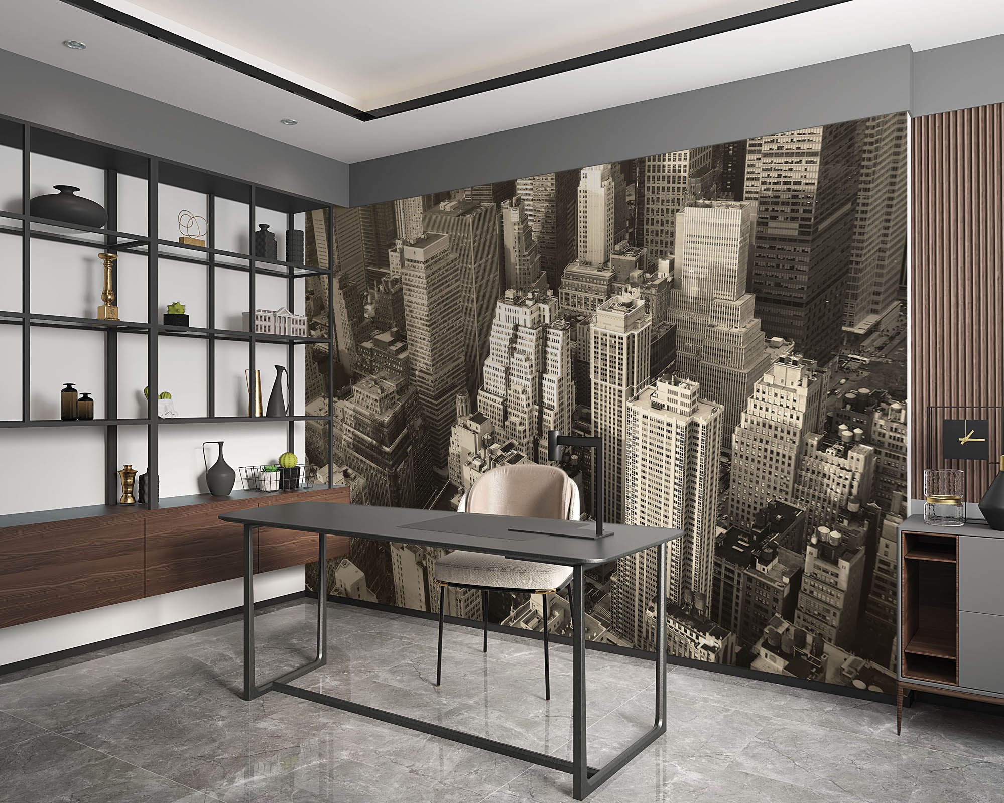 Zwart-wit skyline Manhattan - LW00304 Fotobehang