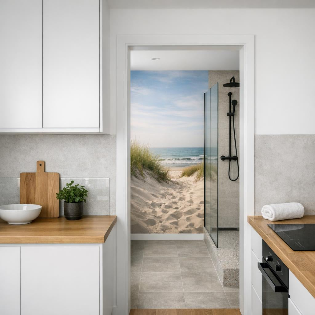 Fotobehang in badkamer en keuken: tips, zones en afwerking