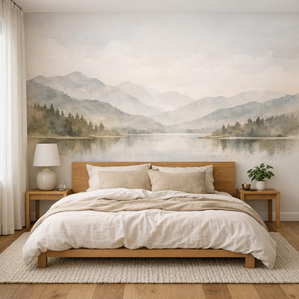Fotobehang achter bed