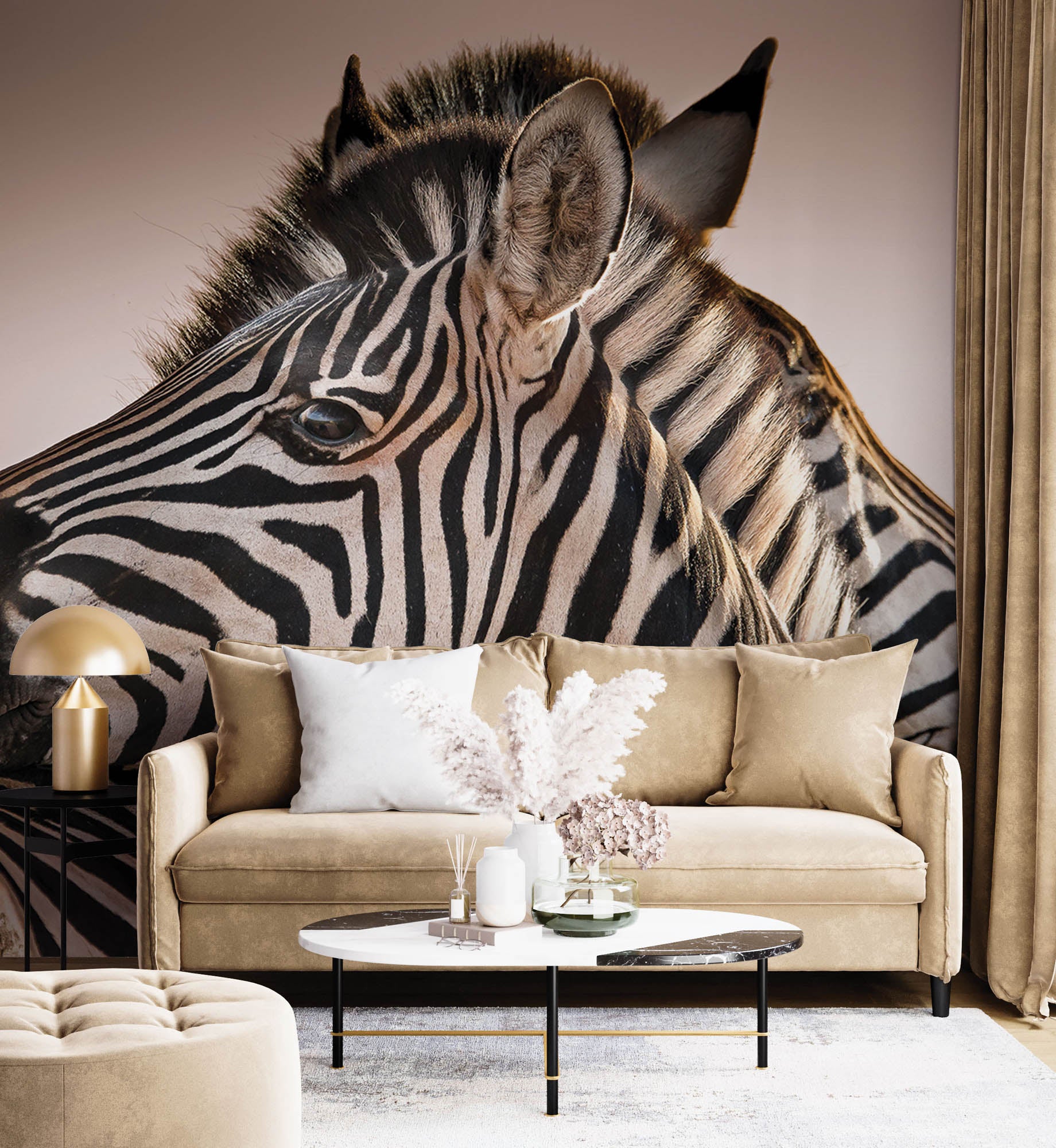 Twee zebra's met hoofden bij elkaar  - LW00195