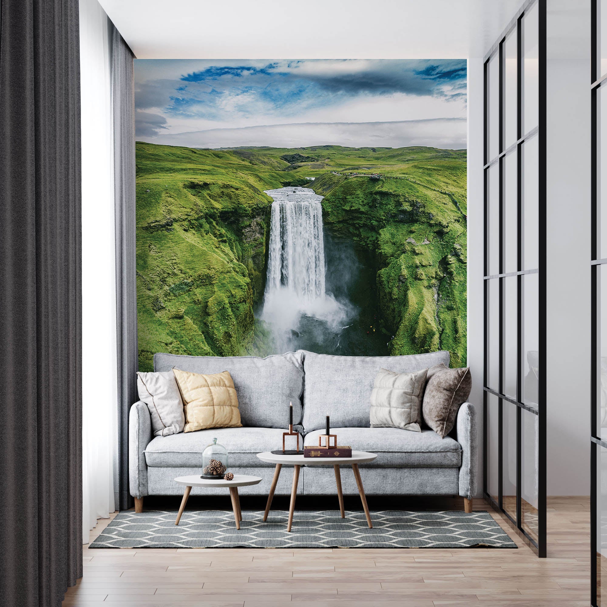 Waterval omringd door groen gebergte - LW00283