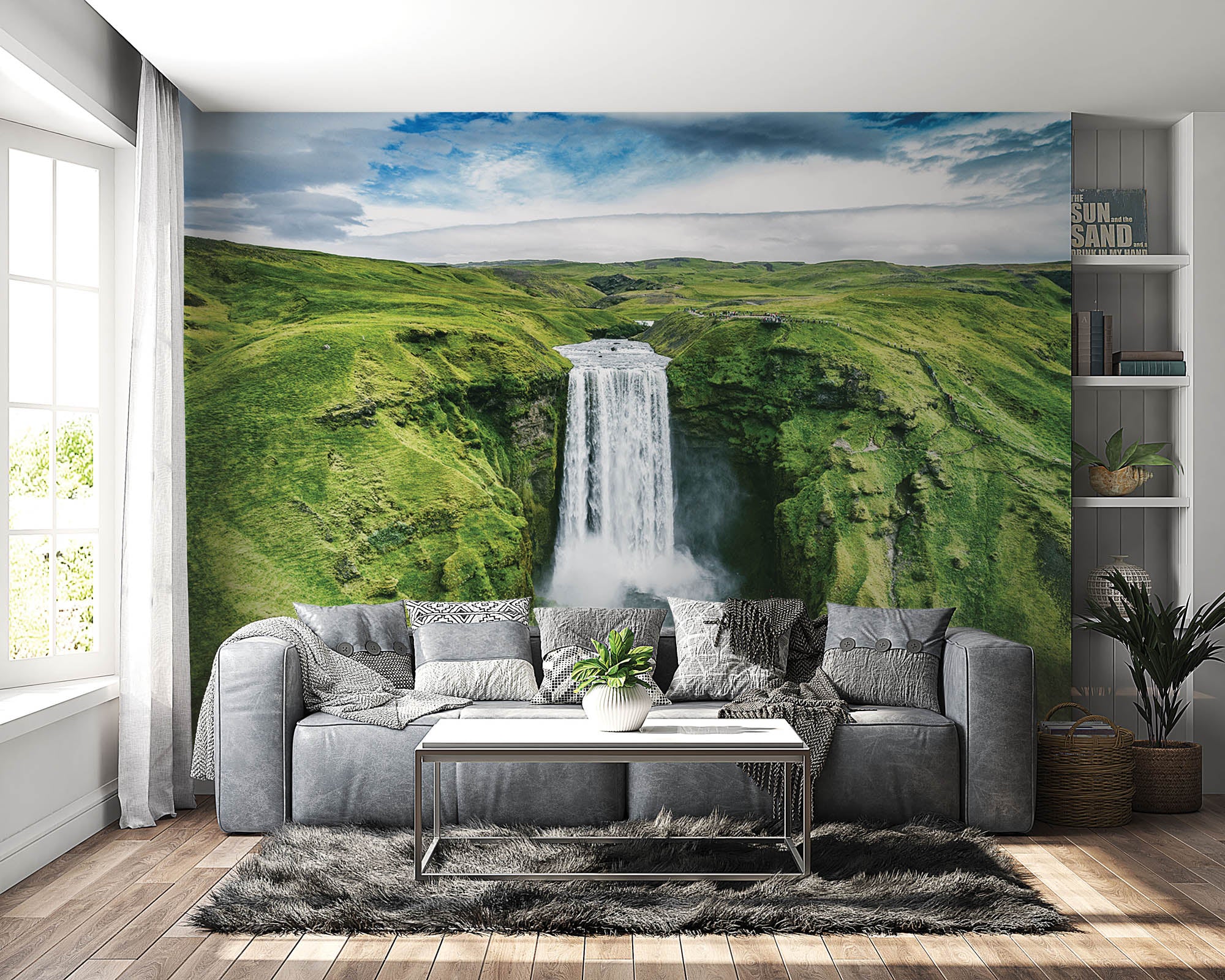 Waterval omringd door groen gebergte - LW00283