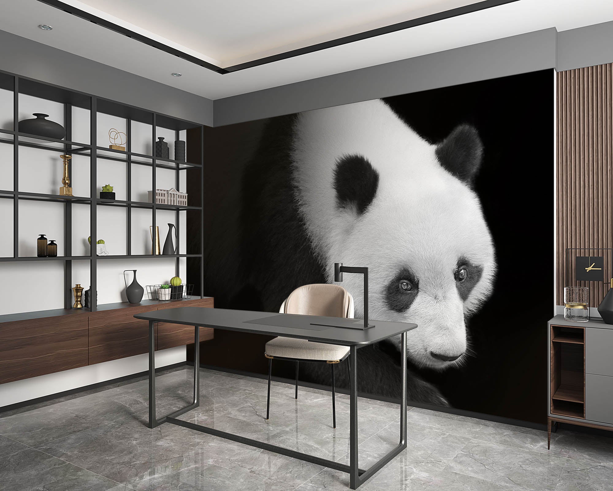 Pandabeer lopend vanuit het donker   - LW00240