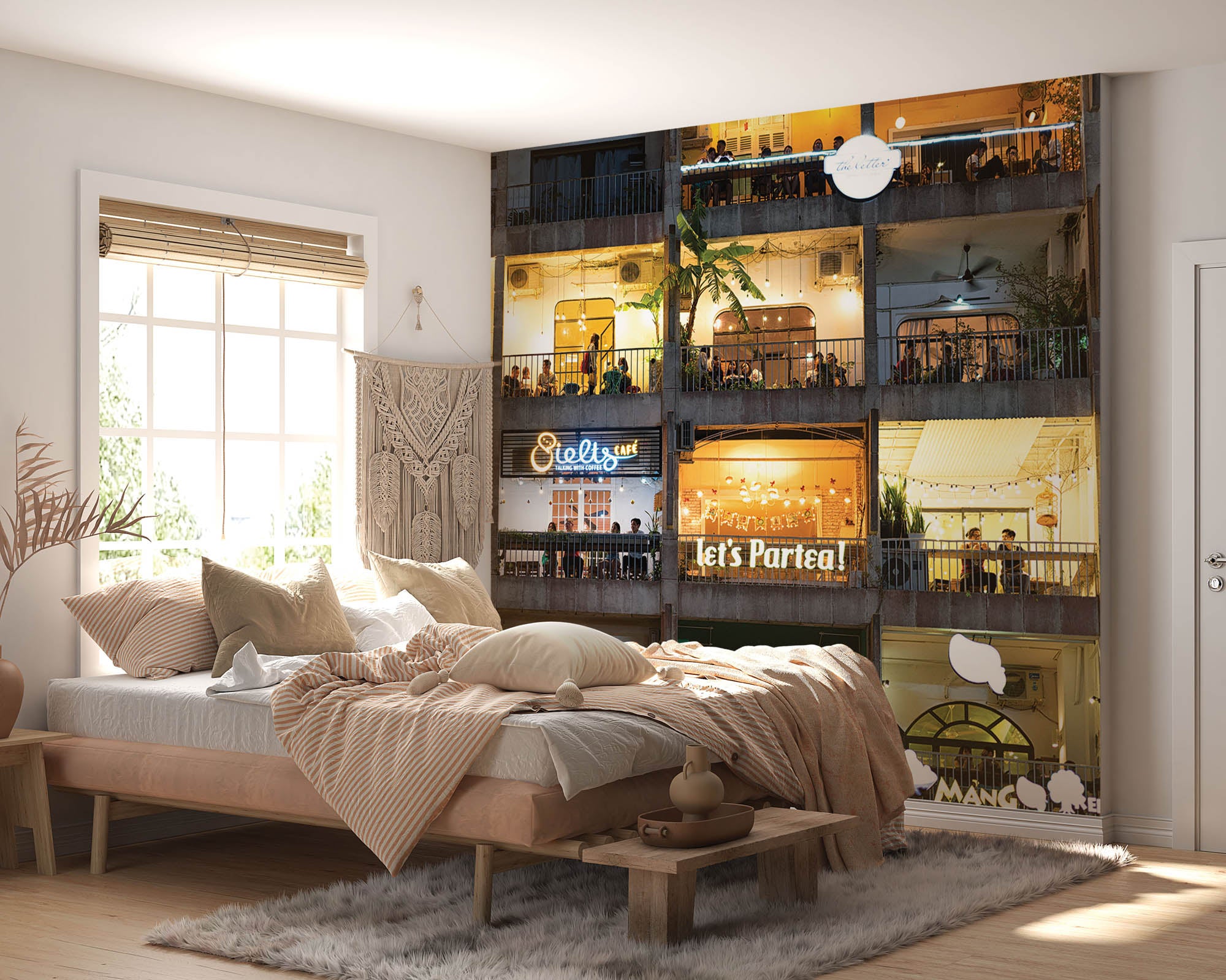 Appartementen gebouw met functie café - LW00379 Fotobehang