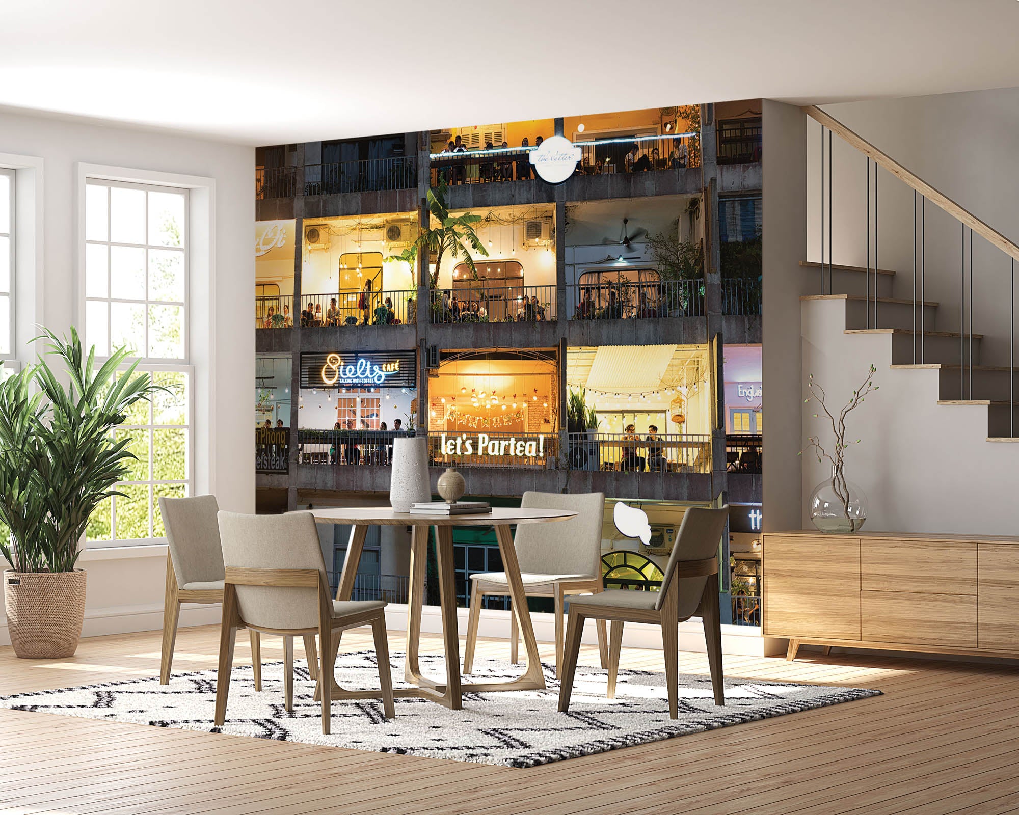 Appartementen gebouw met functie café - LW00379 Fotobehang