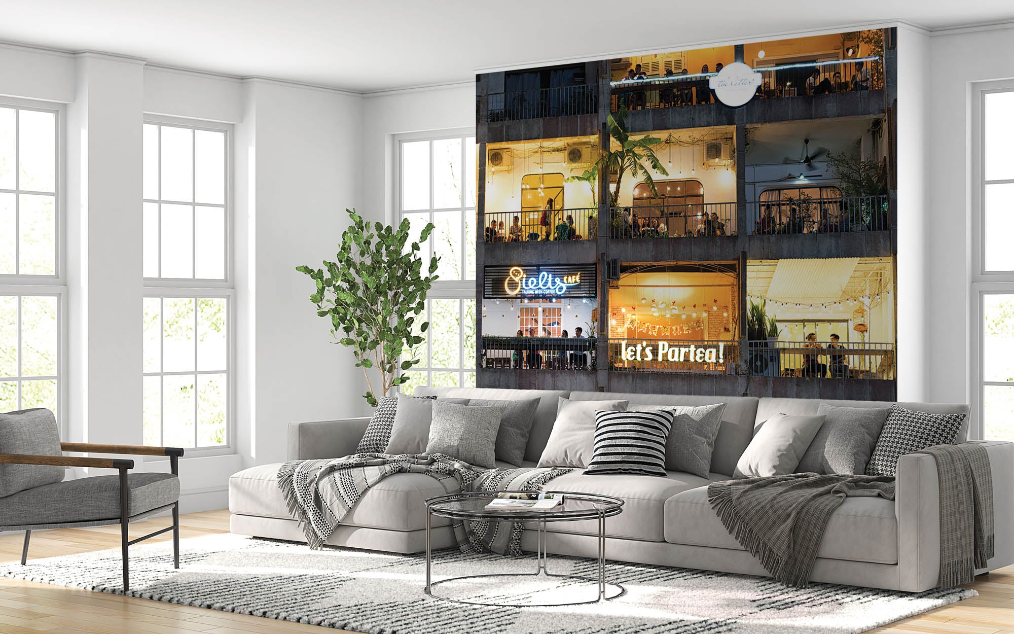 Appartementen gebouw met functie café - LW00379 Fotobehang