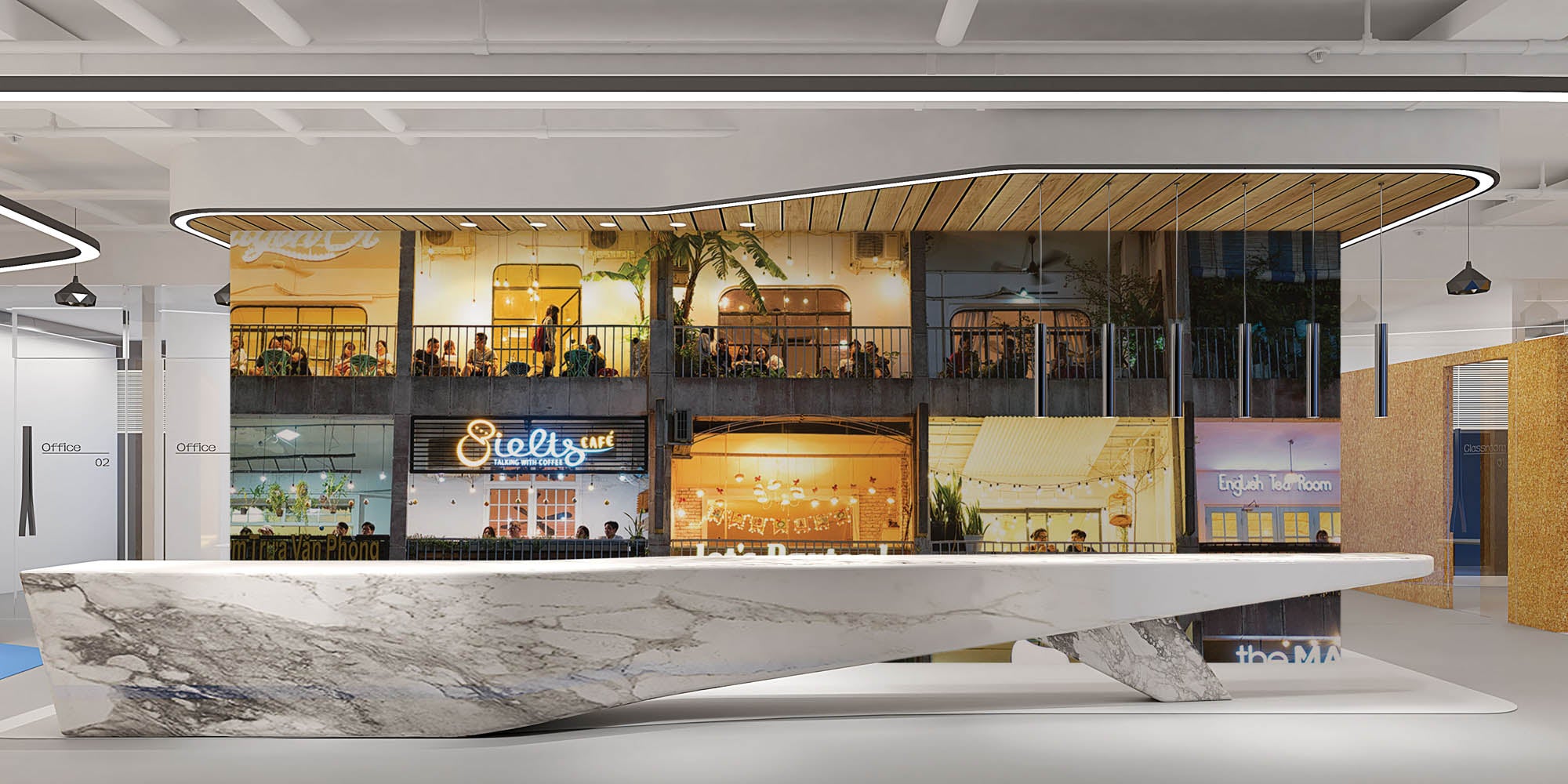 Appartementen gebouw met functie café - LW00379 Fotobehang