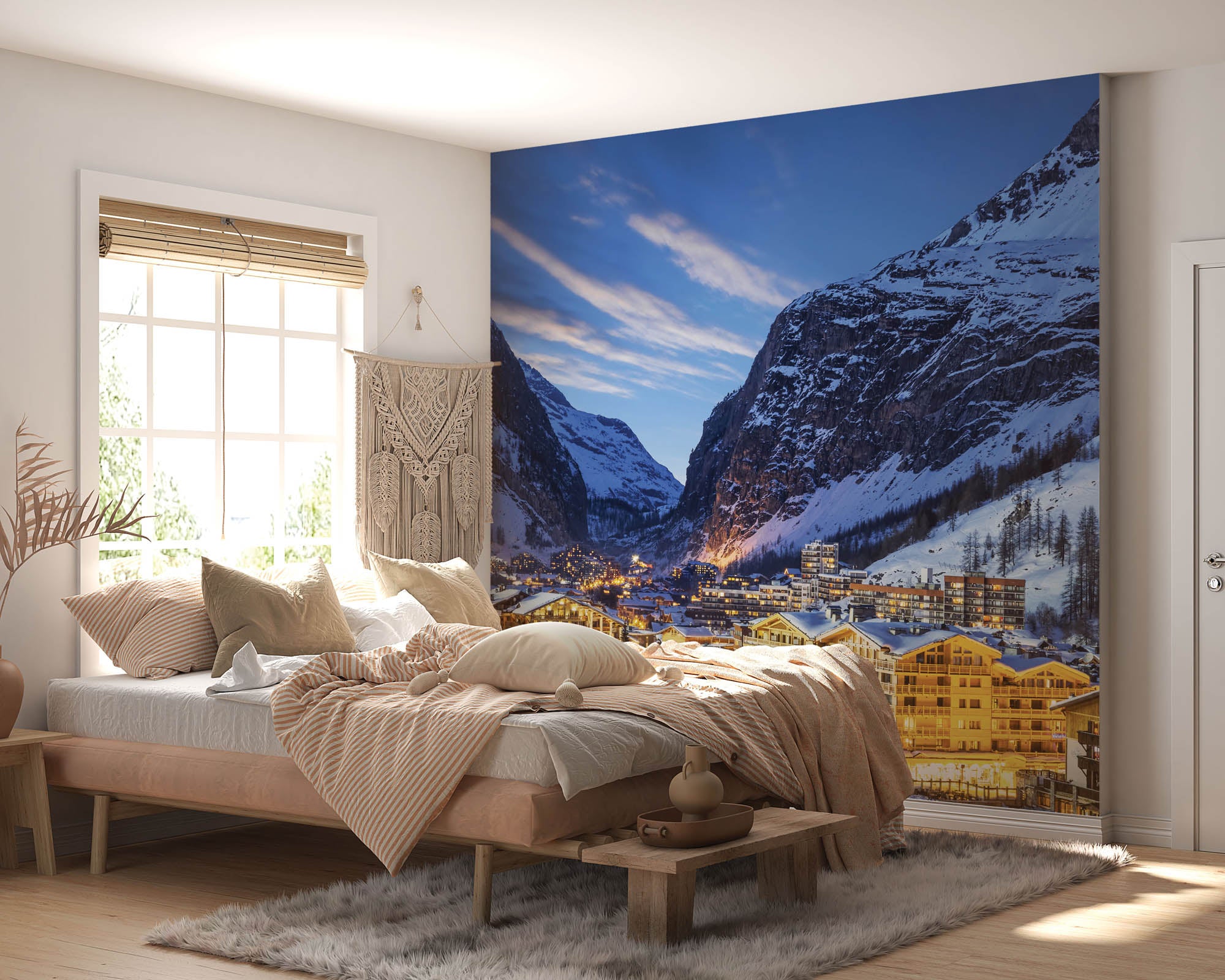 Avondlandschap skioord en alpen - LW00110 Fotobehang