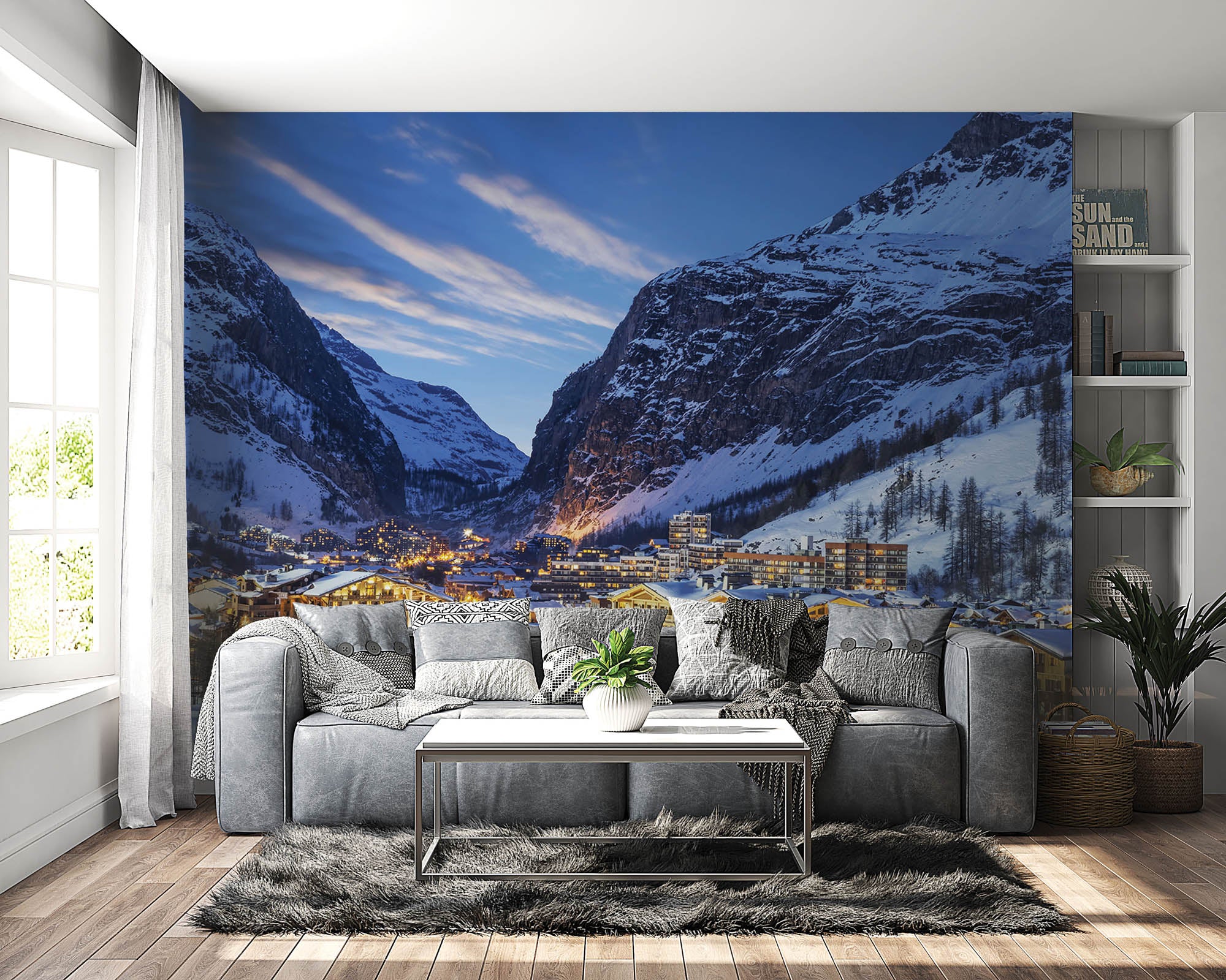 Avondlandschap skioord en alpen - LW00110 Fotobehang