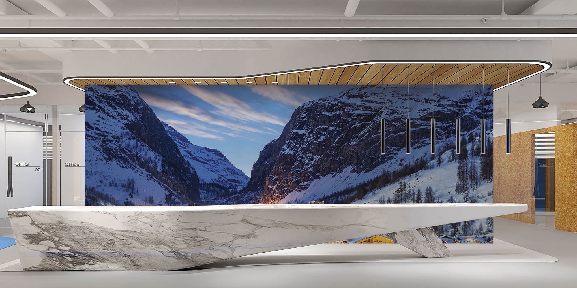 Avondlandschap skioord en alpen - LW00110 Fotobehang