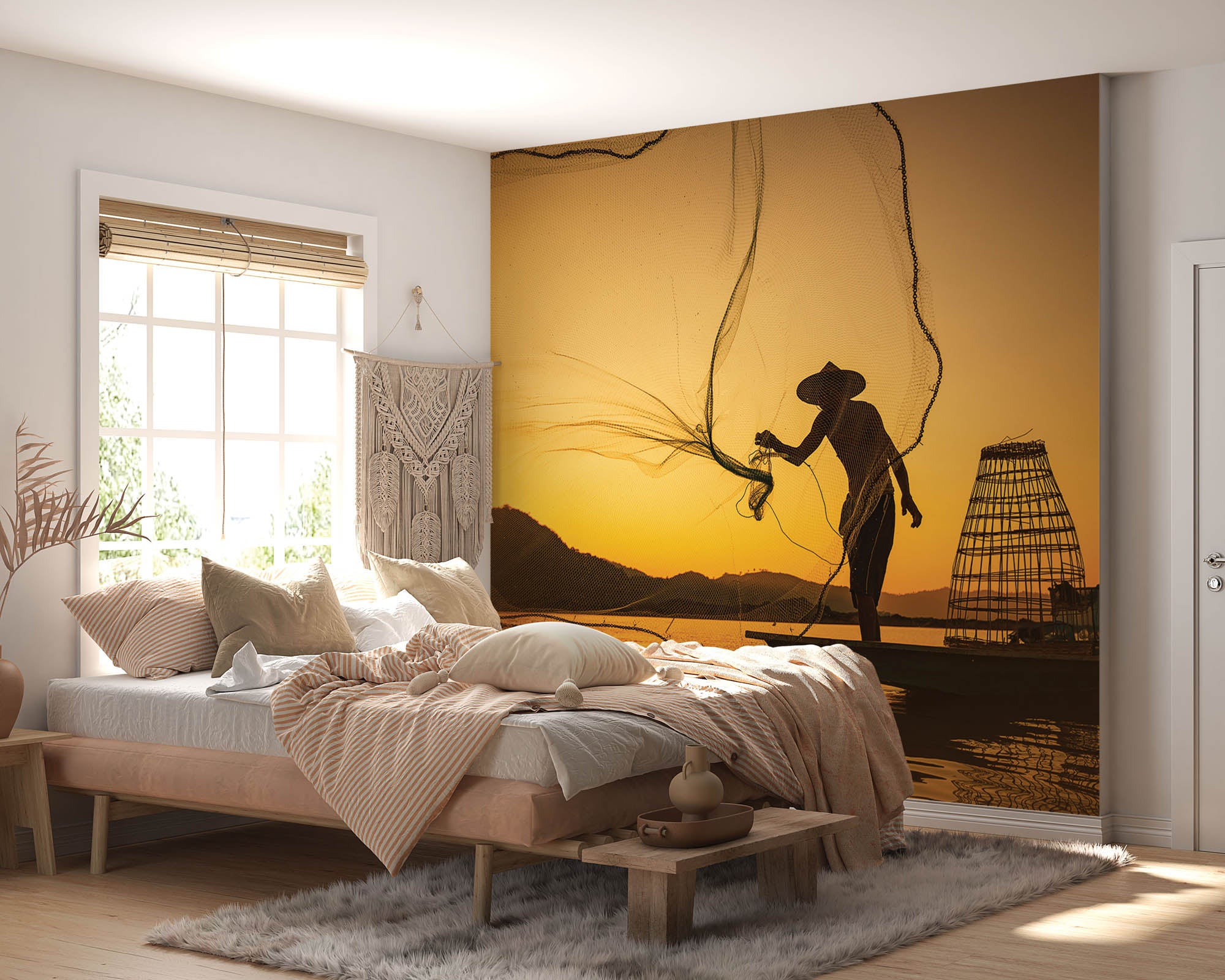 Aziatische visser werpt net  - LW00060 Fotobehang