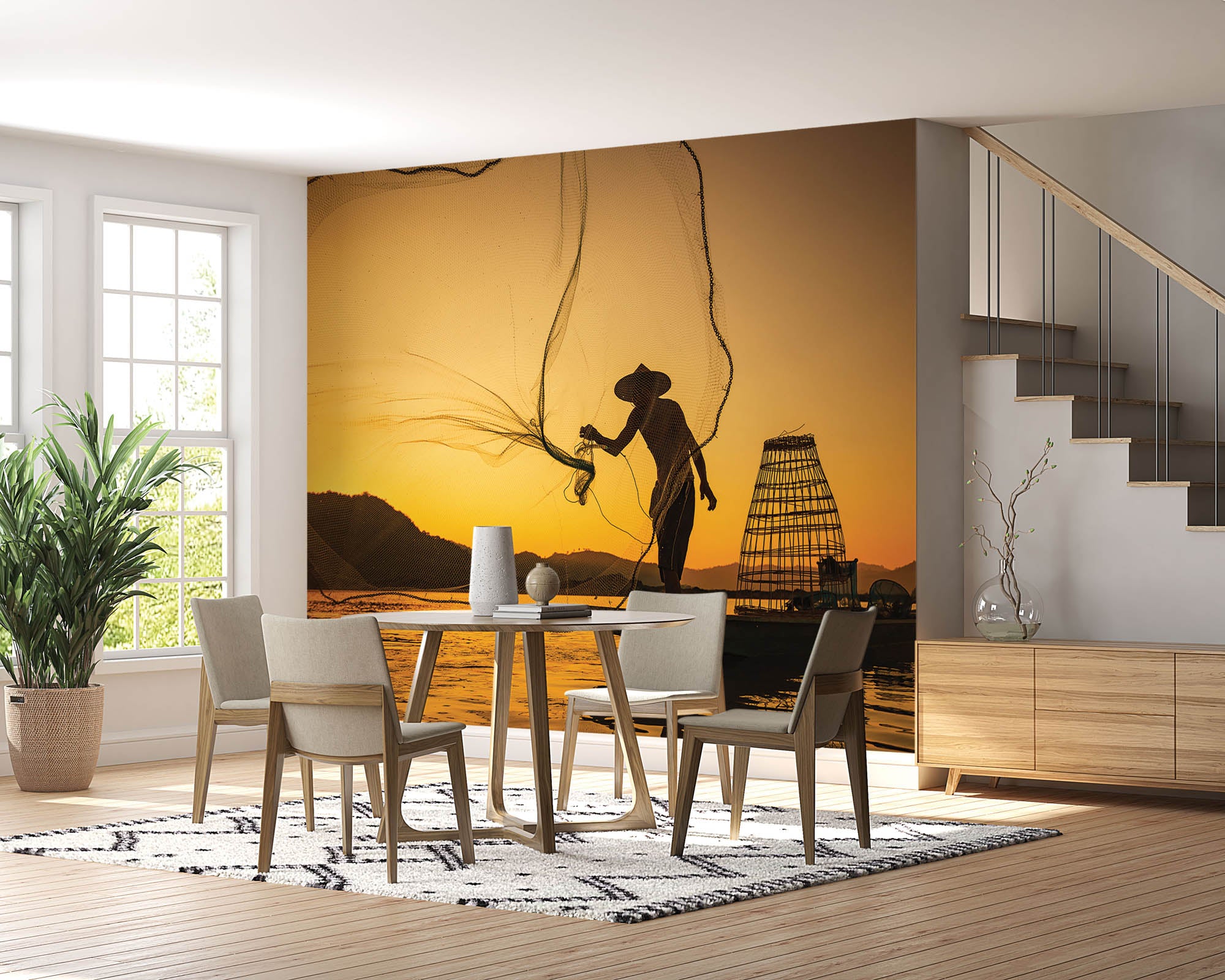 Aziatische visser werpt net  - LW00060 Fotobehang