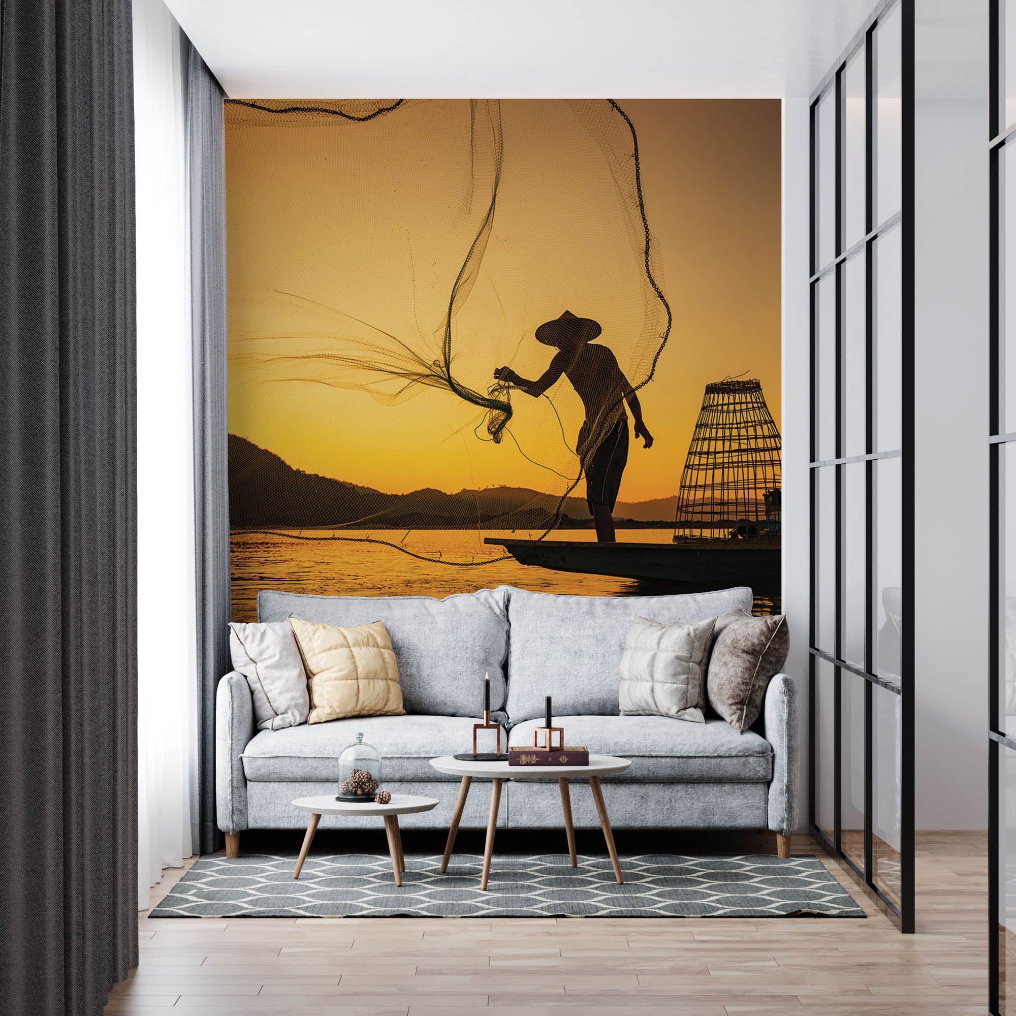 Aziatische visser werpt net  - LW00060 Fotobehang