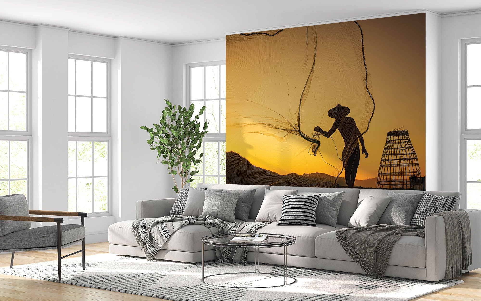 Aziatische visser werpt net  - LW00060 Fotobehang