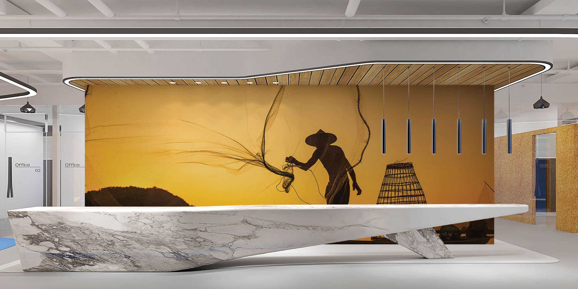 Aziatische visser werpt net  - LW00060 Fotobehang