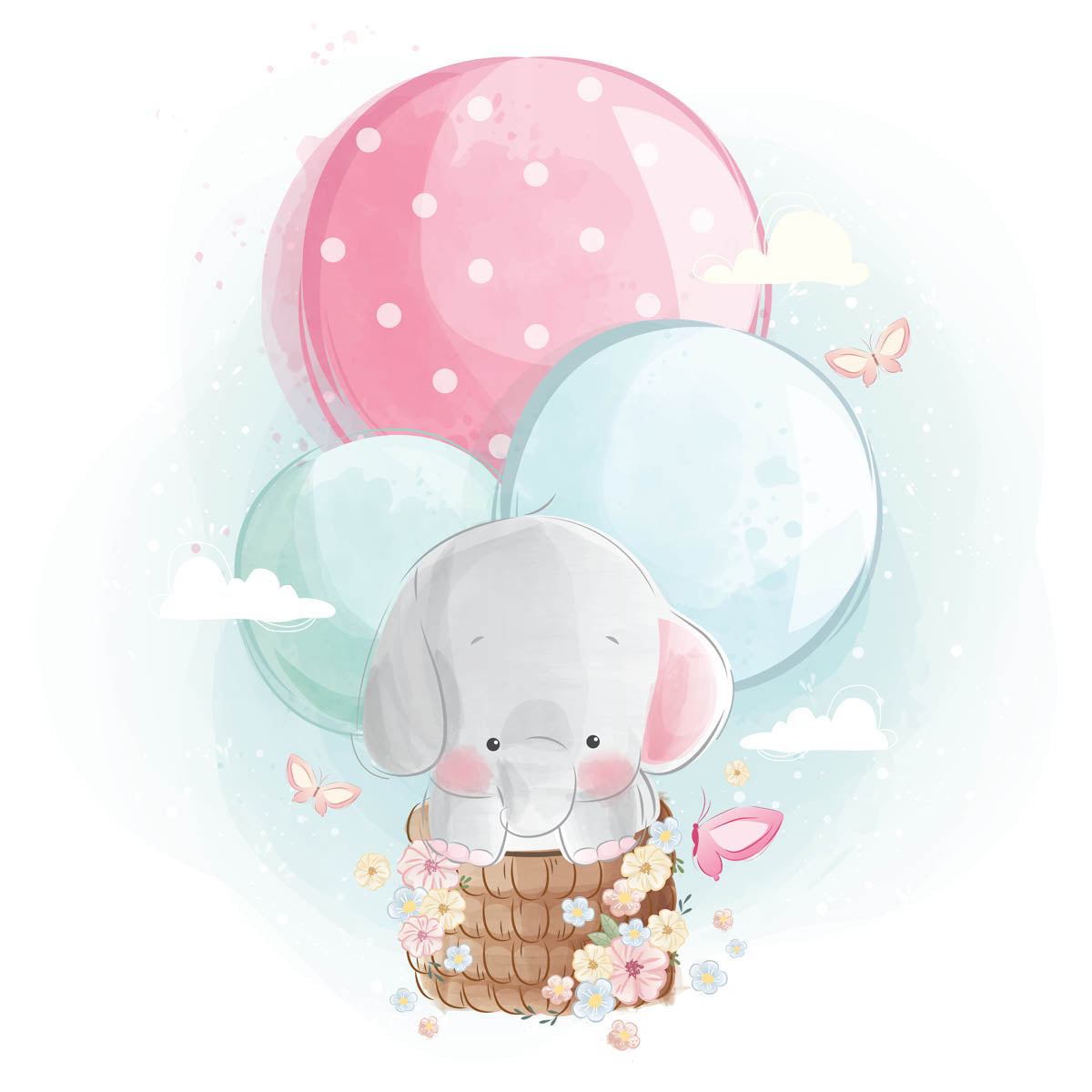 Baby Olifant Luchtavontuur - LW00615 Fotobehang