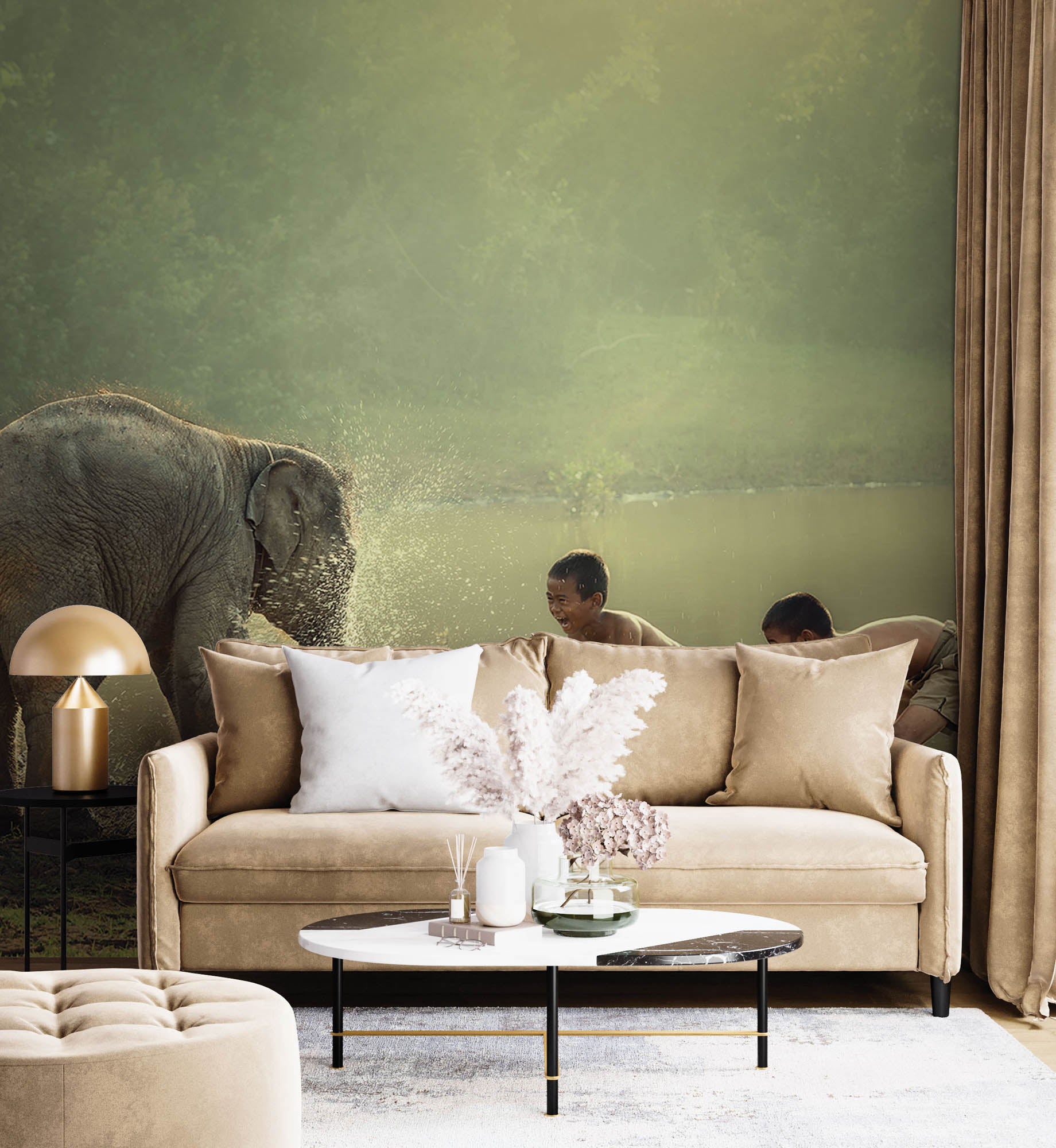 Baby olifant met kinderen - LW00063 Fotobehang