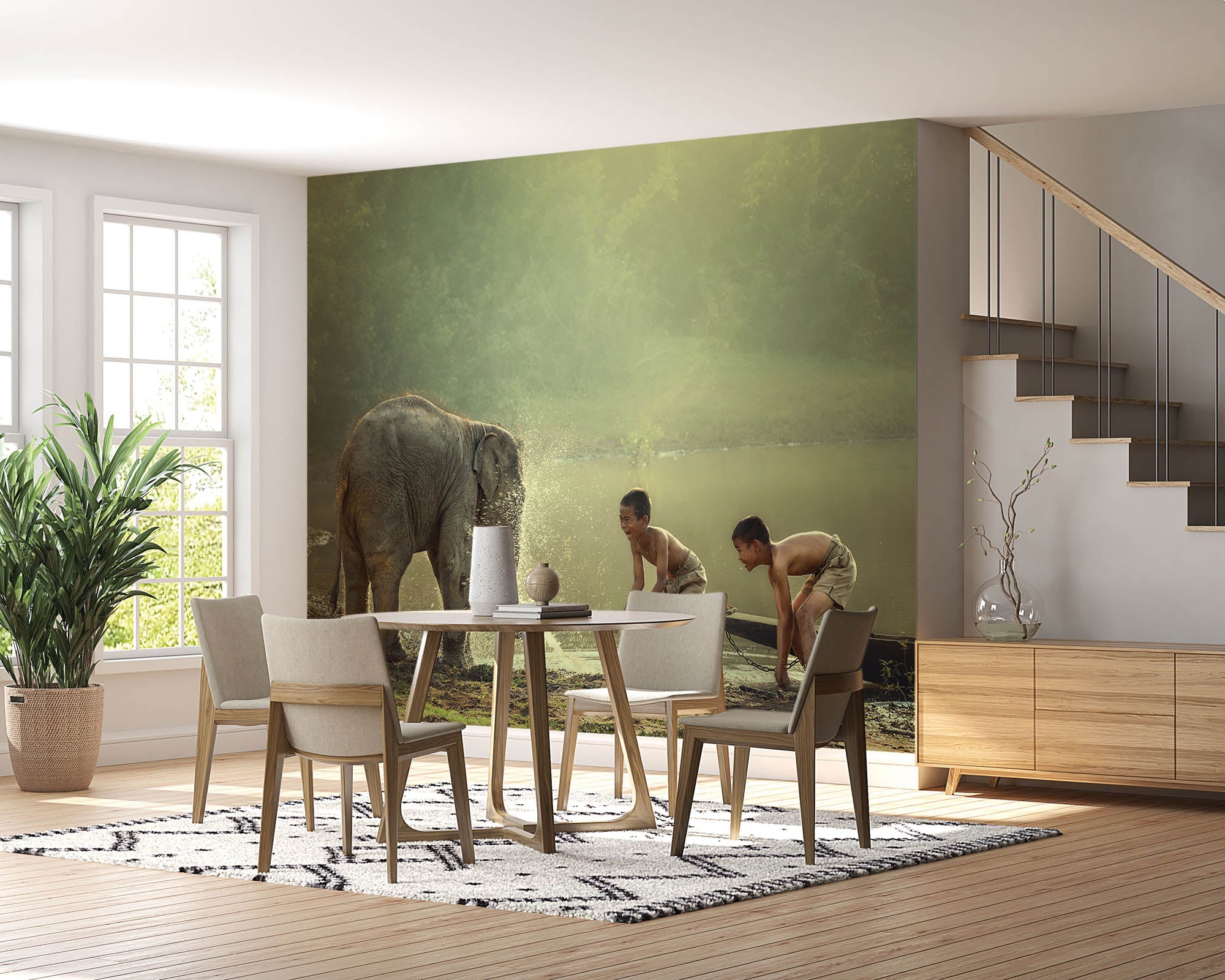 Baby olifant met kinderen - LW00063 Fotobehang