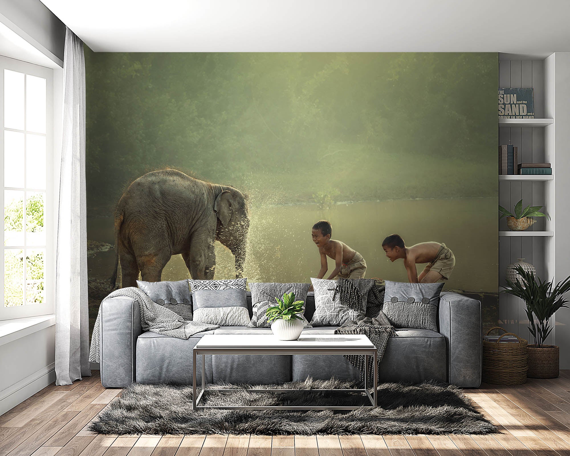 Baby olifant met kinderen - LW00063 Fotobehang