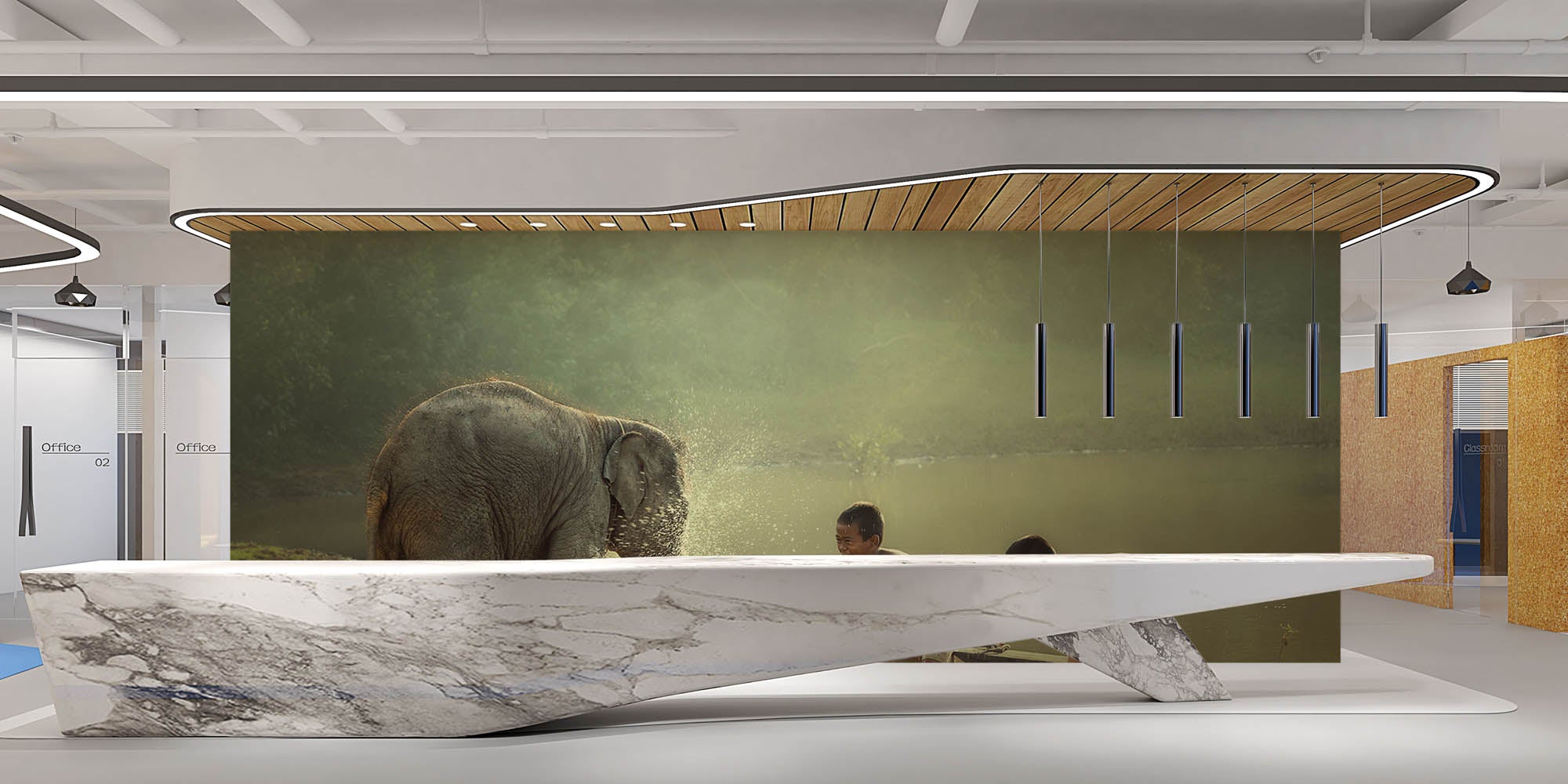 Baby olifant met kinderen - LW00063 Fotobehang