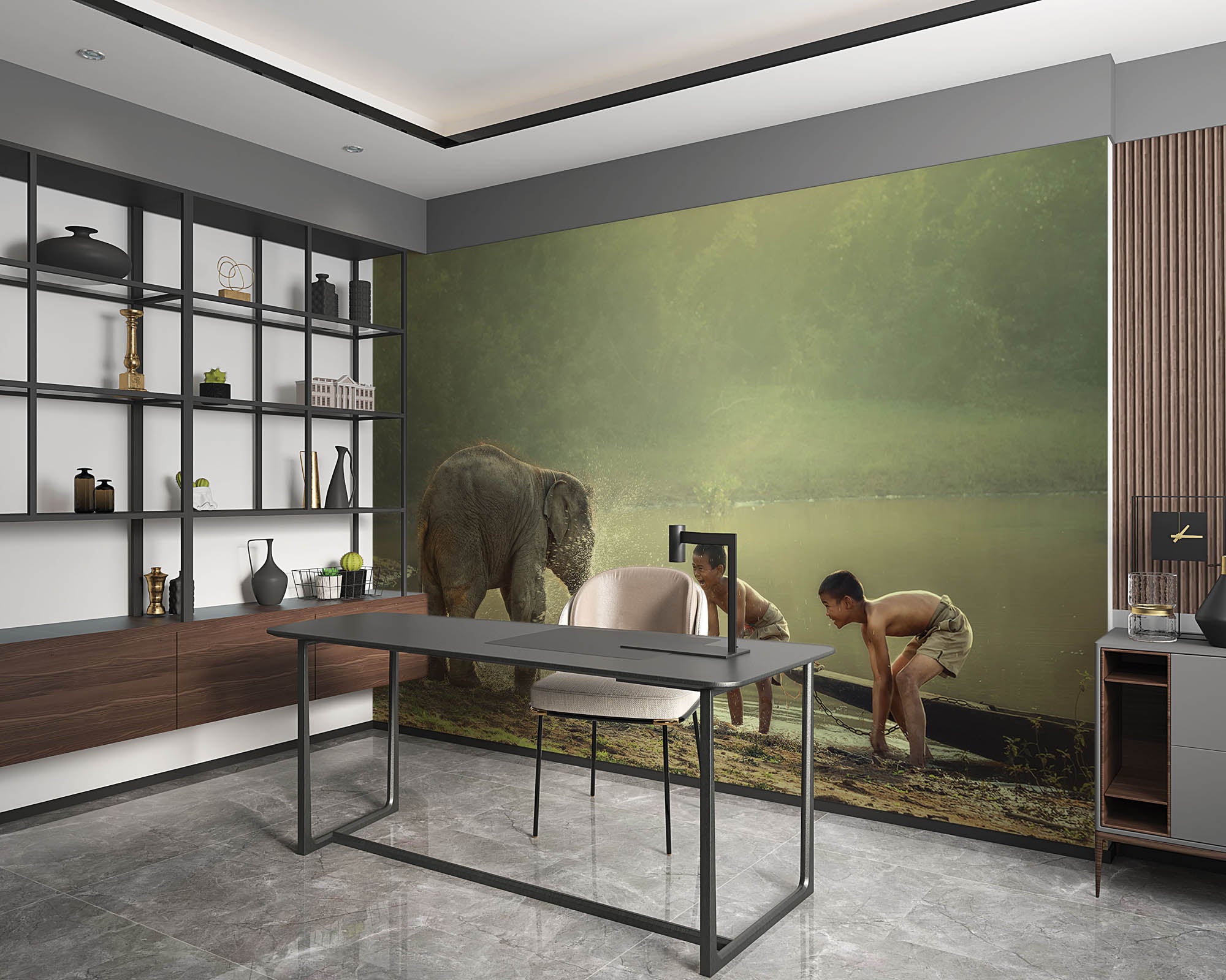 Baby olifant met kinderen - LW00063 Fotobehang