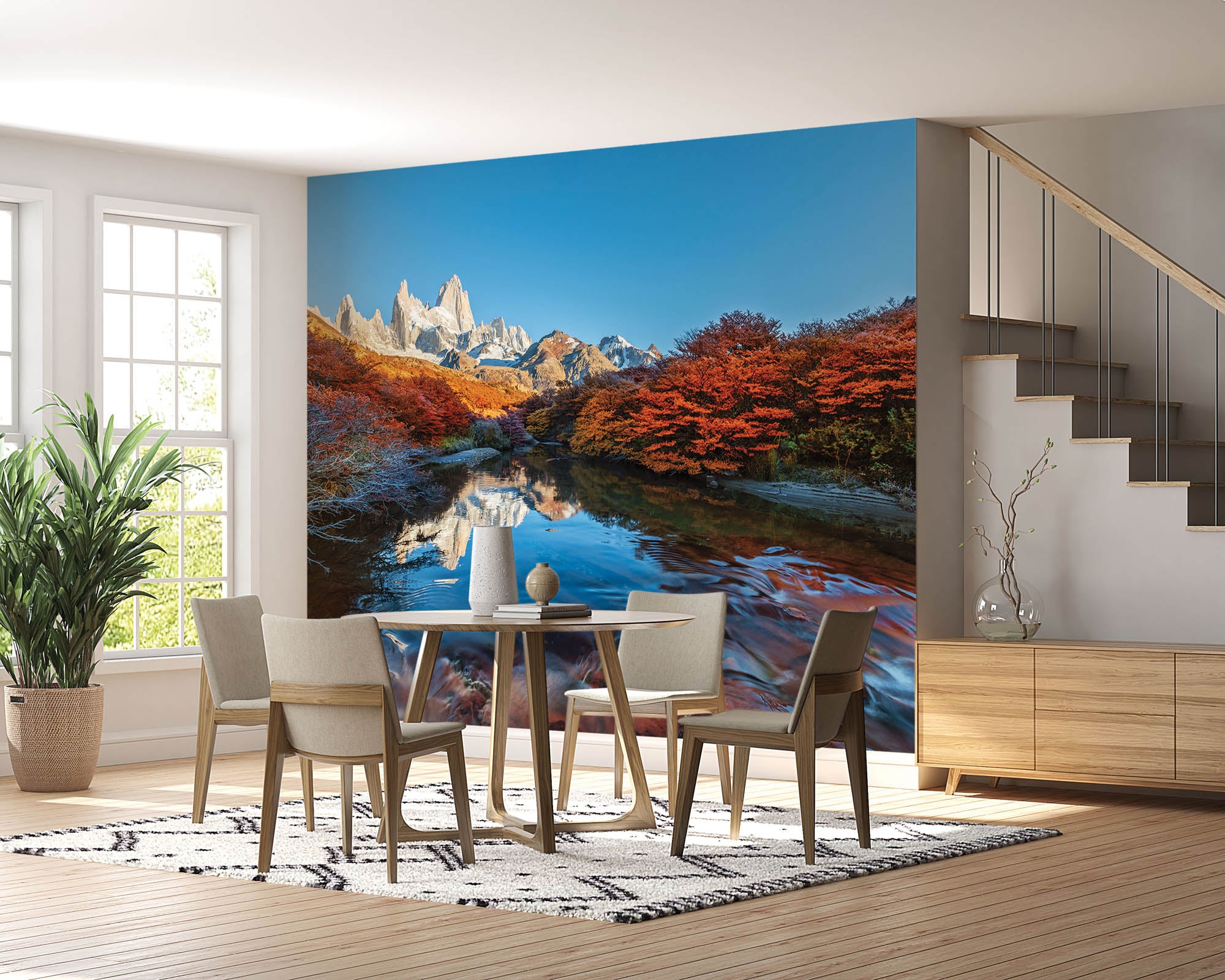 Bergen in kleurrijk landschap met weerspiegeling in water  - LW00275 Fotobehang