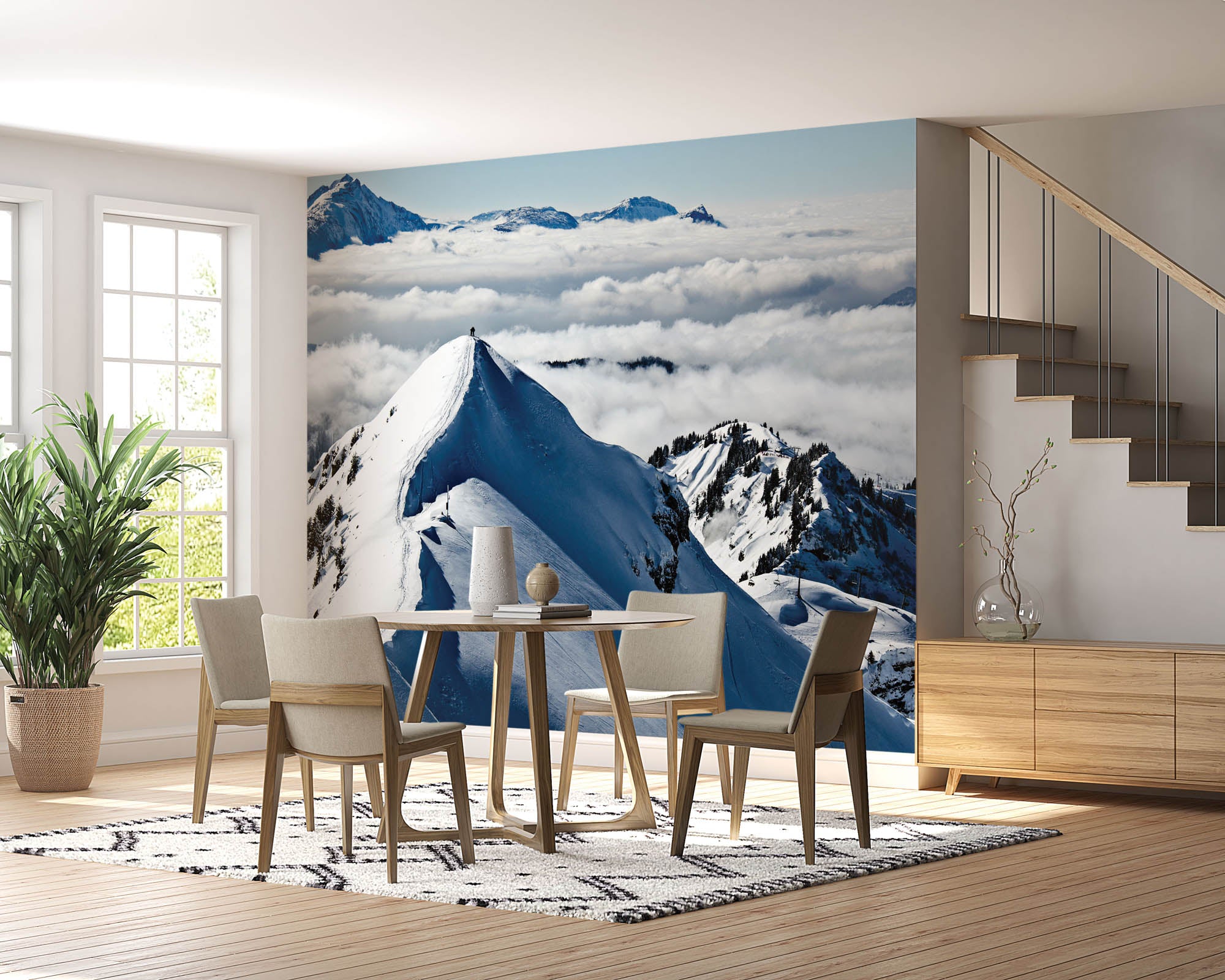 Besneeuwde bergtop in wolken - LW00132 Fotobehang