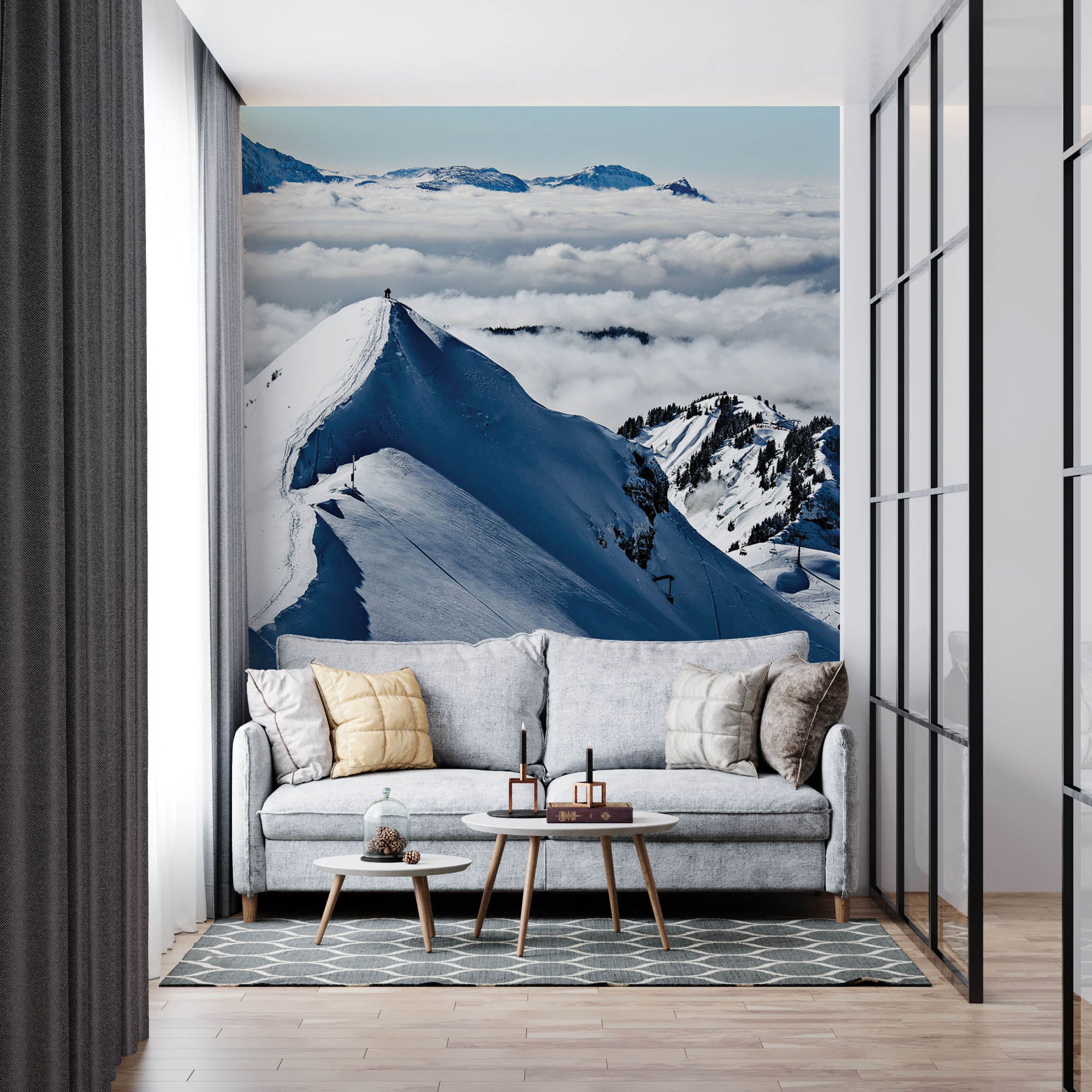 Besneeuwde bergtop in wolken - LW00132 Fotobehang